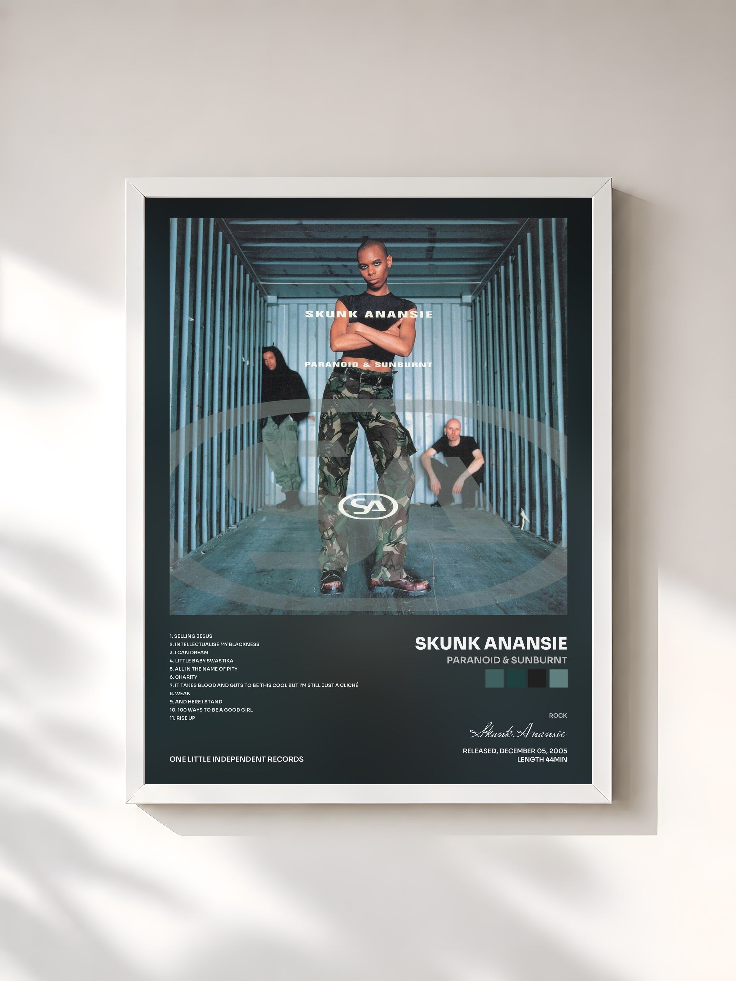 #blanc Tableau de l'album Paranoid & Sunburnt de Skunk Anansie, cadre blanc, imprimé et encadré en France