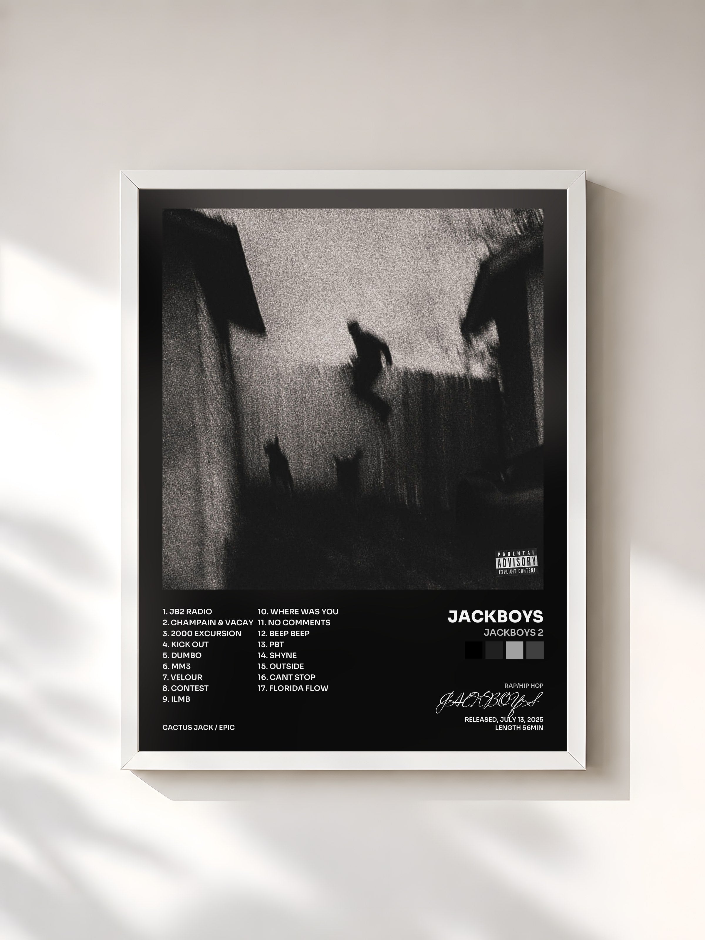 #blanc Tableau de l'album JACKBOYS 2 de JACKBOYS, cadre blanc, imprimé et encadré en France