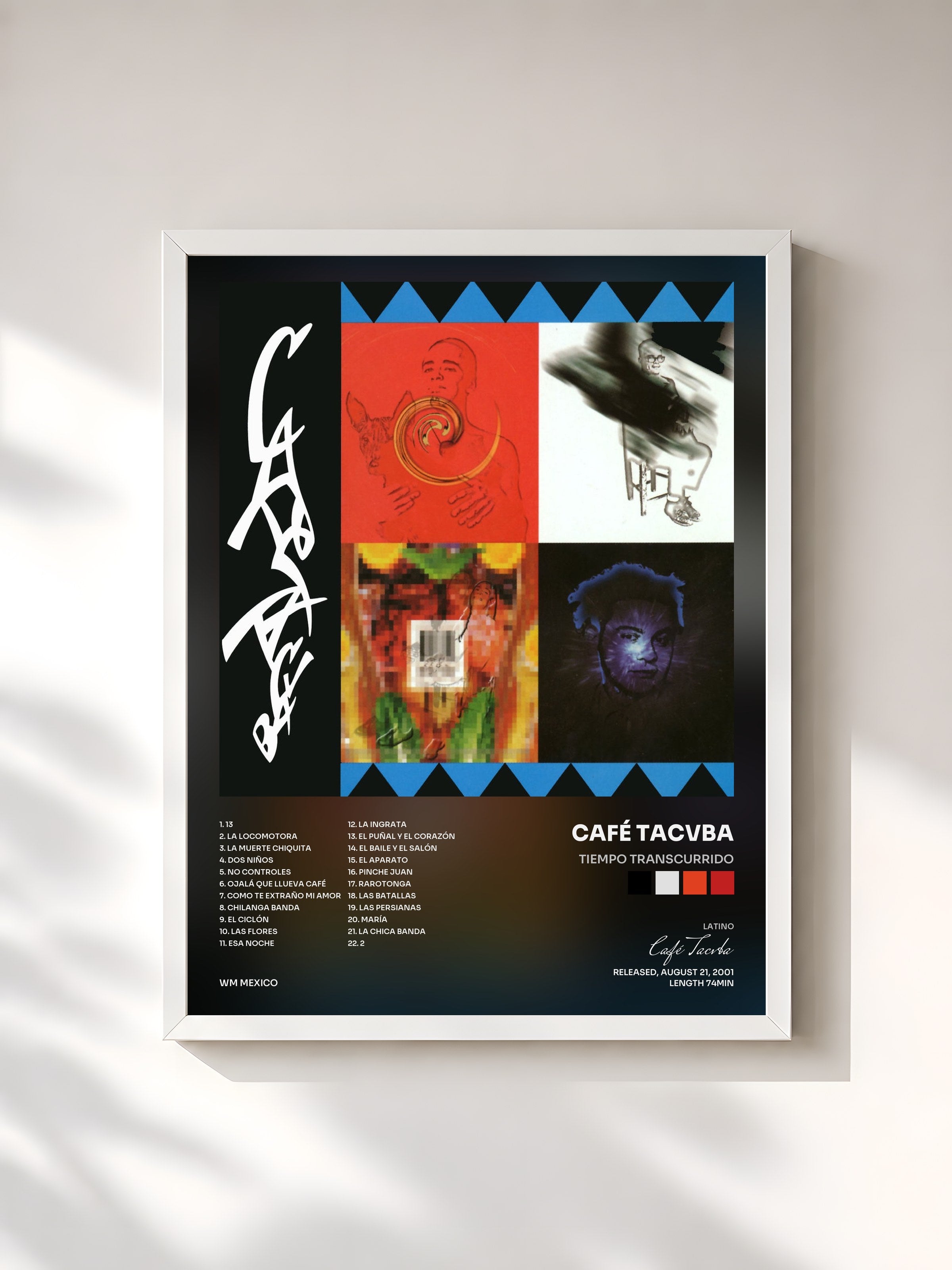 #blanc Tableau de l'album Tiempo transcurrido de Café Tacvba, cadre blanc, imprimé et encadré en France