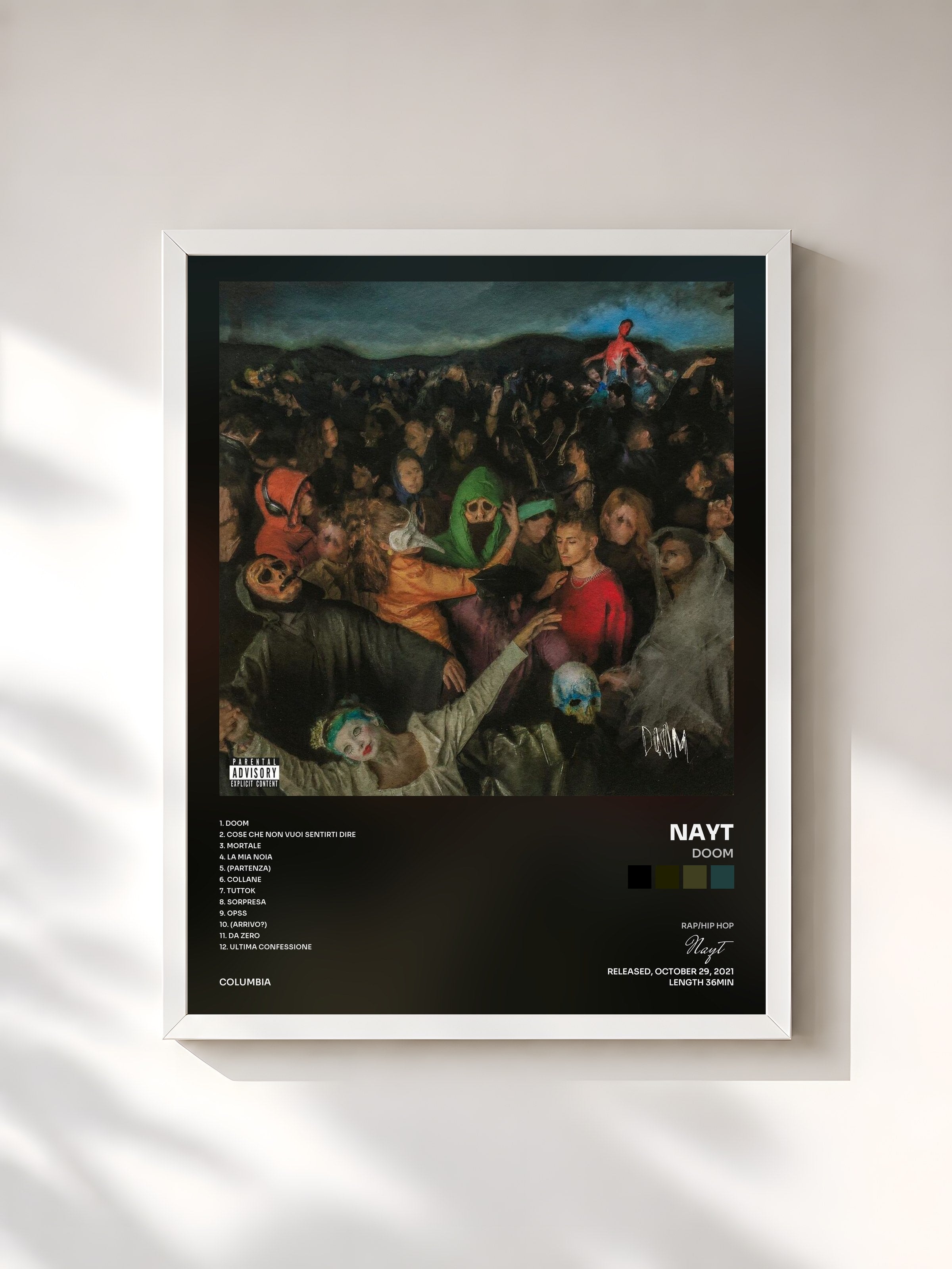 #blanc Tableau de l'album DOOM de Nayt, cadre blanc, imprimé et encadré en France