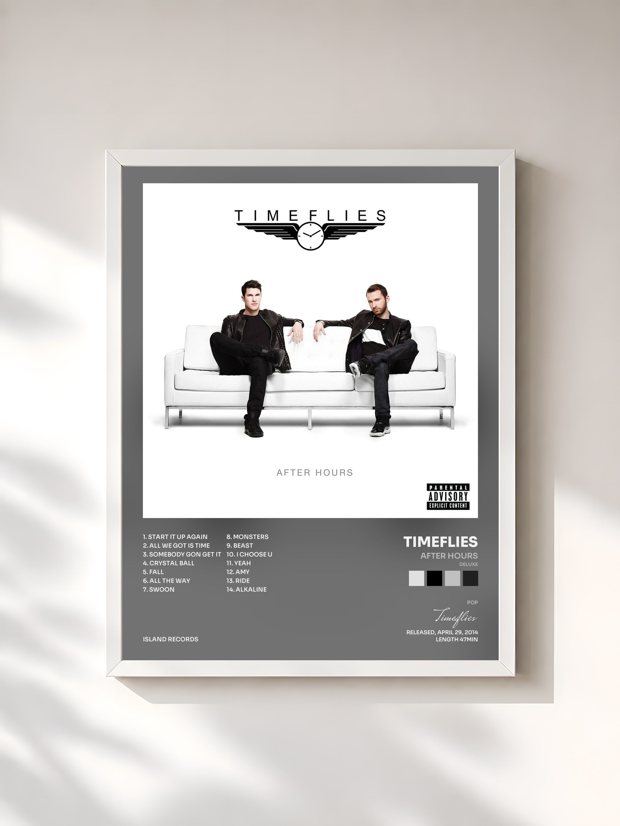#blanc Tableau de l'album After Hours (Deluxe) de Timeflies, cadre blanc, imprimé et encadré en France