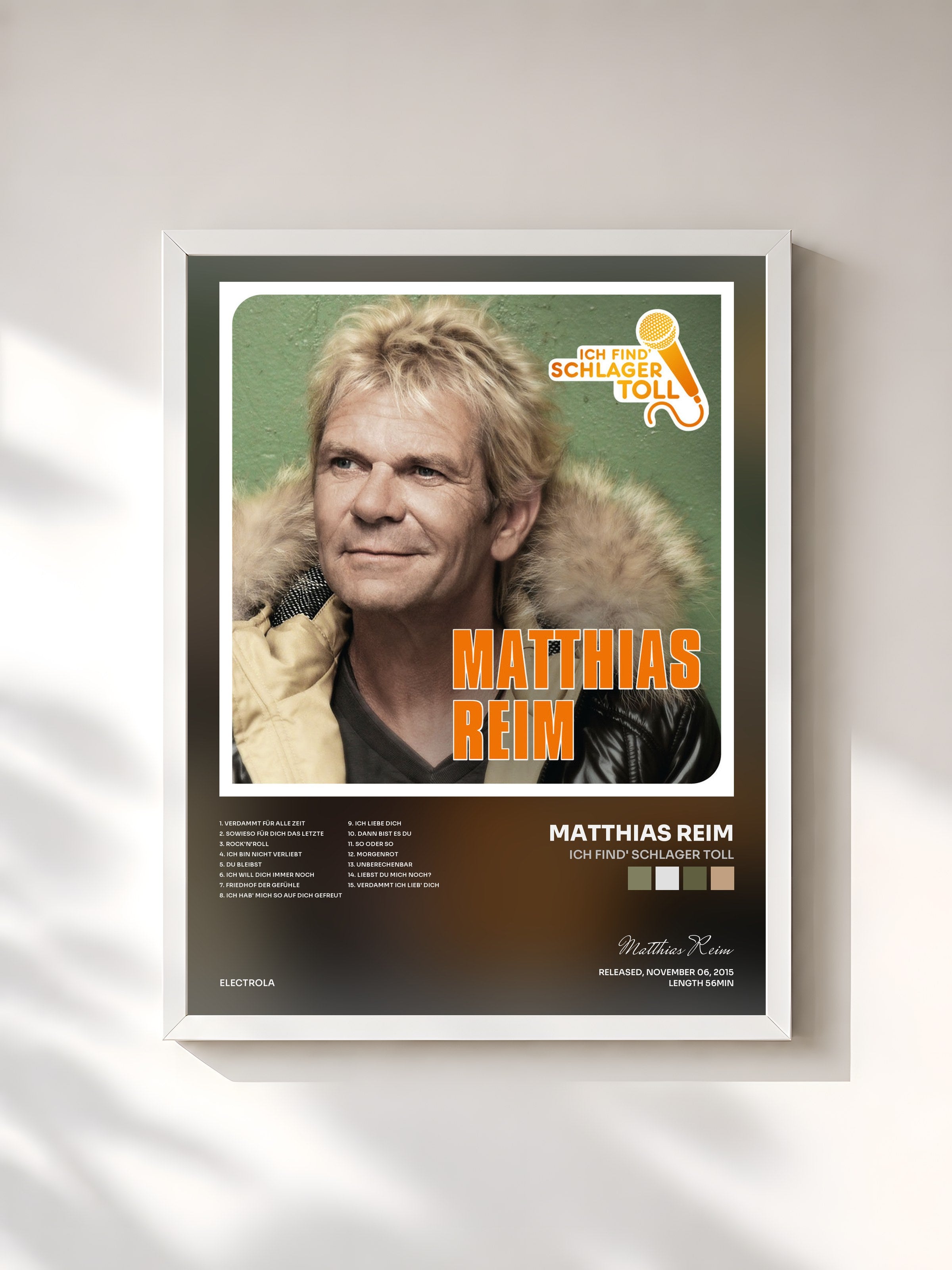 #blanc Tableau de l'album Ich find' Schlager toll de Matthias Reim, cadre blanc, imprimé et encadré en France