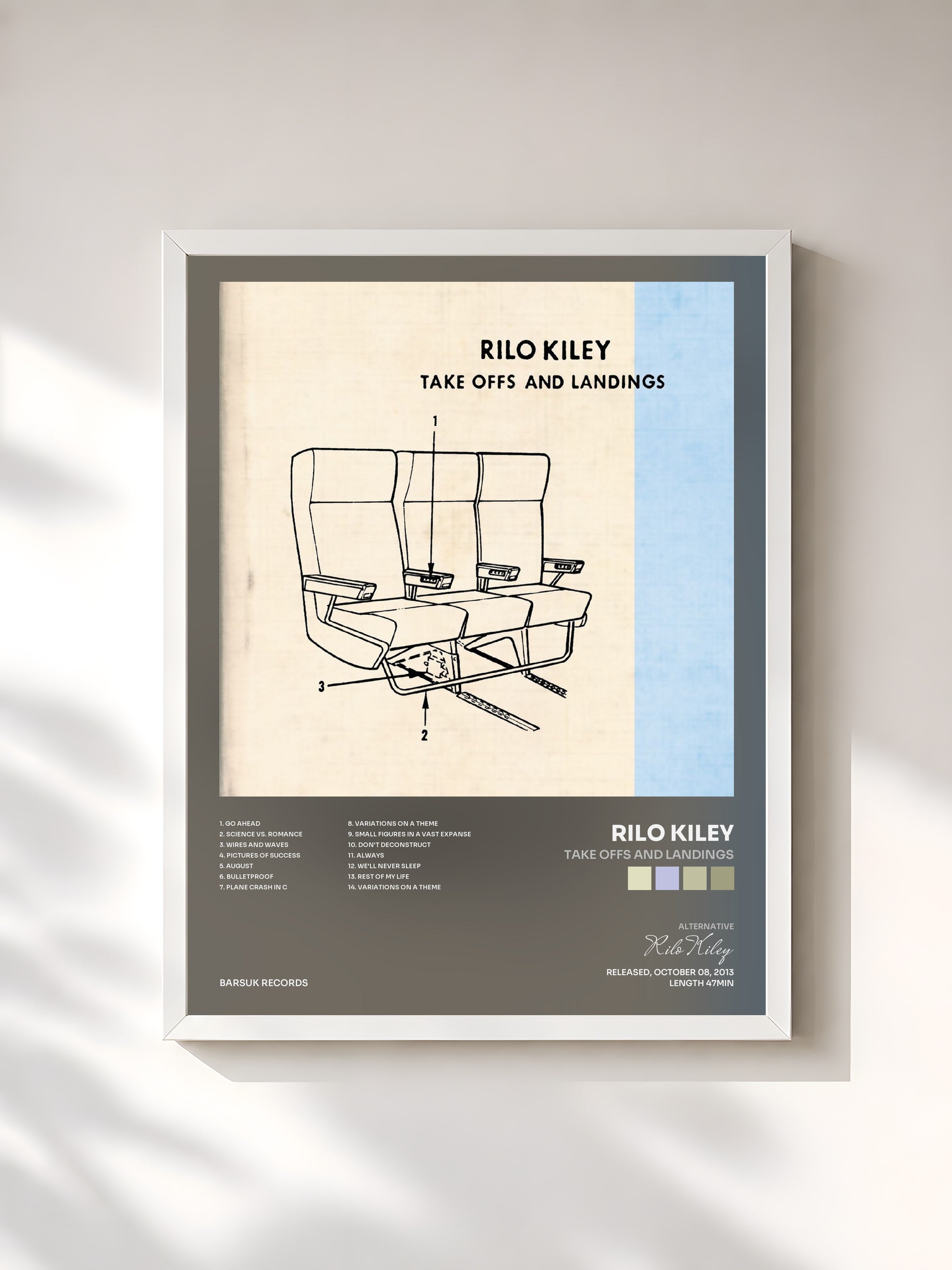 #blanc Tableau de l'album Take Offs And Landings de Rilo Kiley, cadre blanc, imprimé et encadré en France