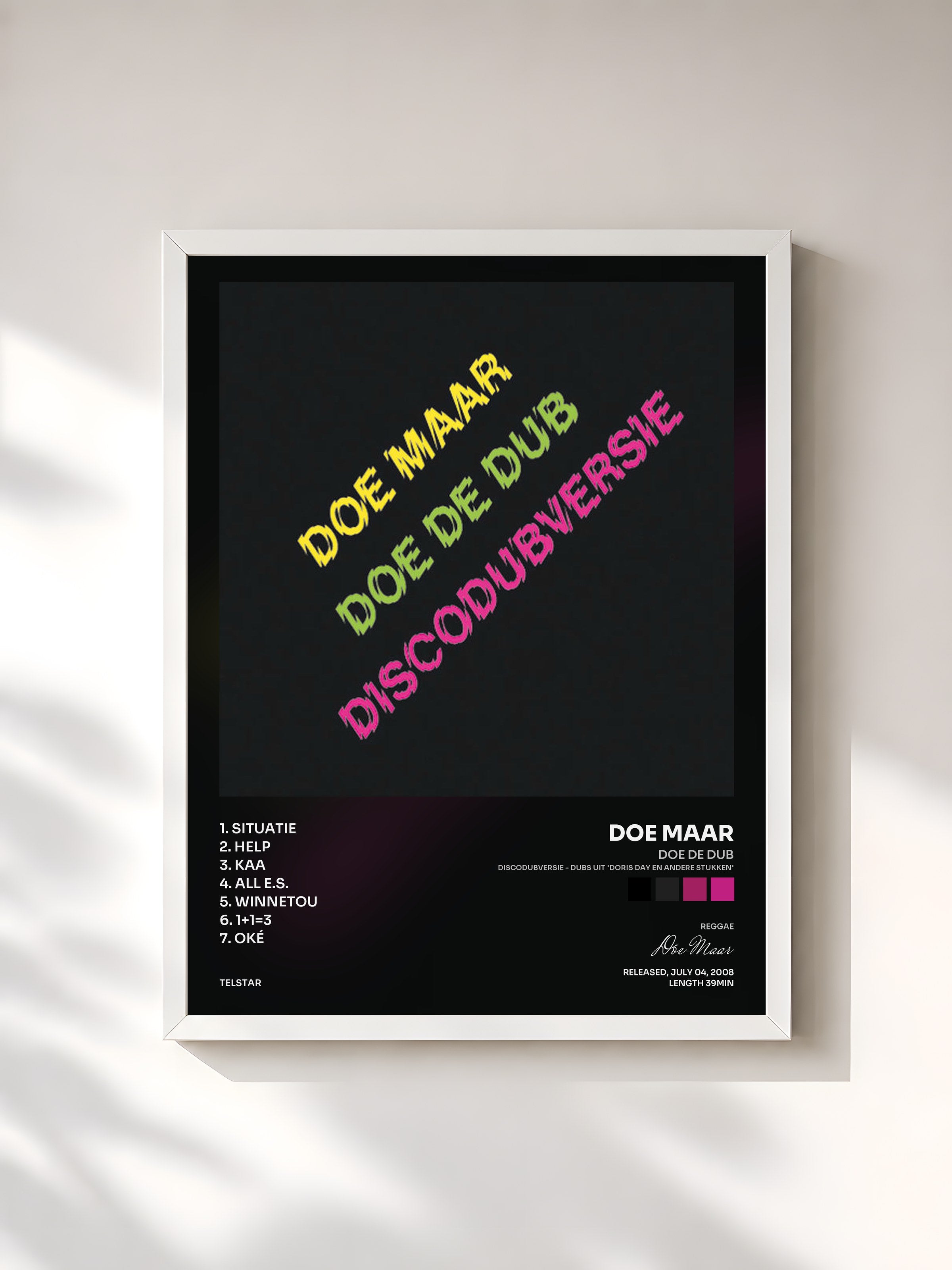 #blanc Tableau de l'album Doe De Dub (Discodubversie - Dubs uit 'Doris Day en Andere Stukken') de Doe Maar, cadre blanc, imprimé et encadré en France