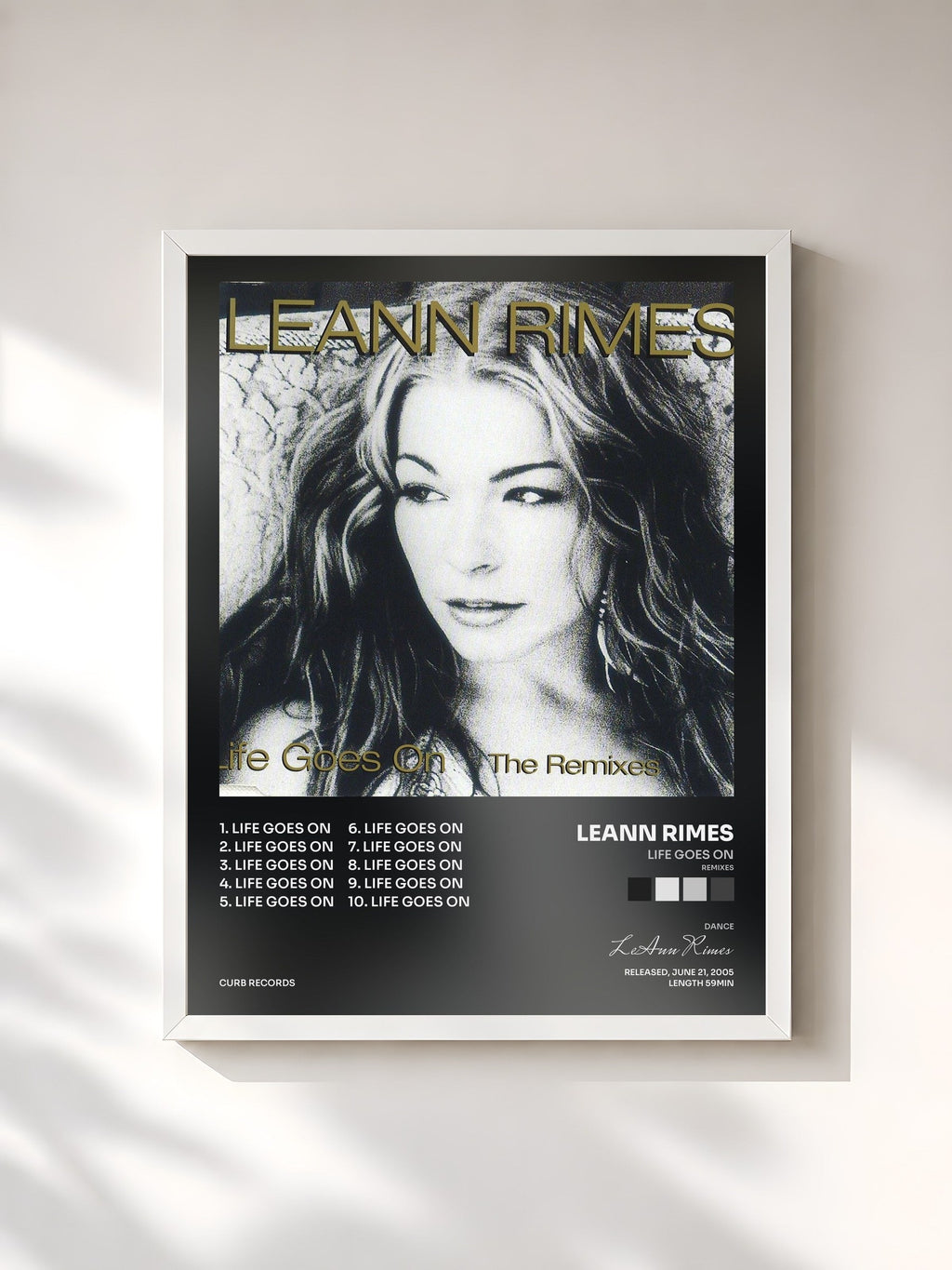 #blanc Life Goes On (Remixes) di LeAnn Rimes in stampa incorniciata, cornice bianca, stampata e incorniciata in Francia