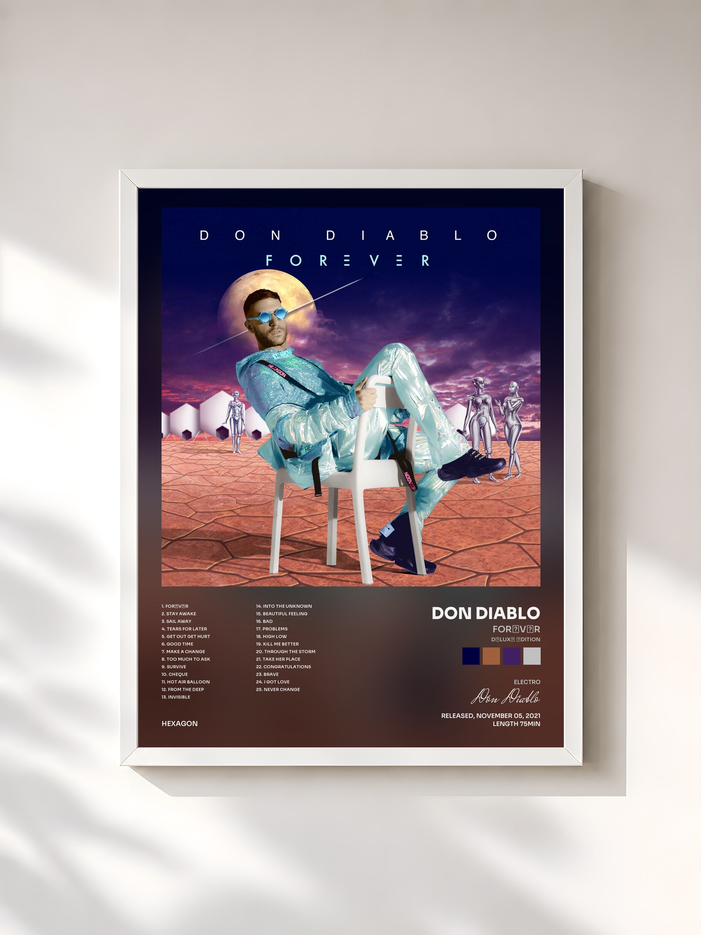 #blanc Tableau de l'album FORΞVΞR (DΞLUXΞ ΞDITION) de Don Diablo, cadre blanc, imprimé et encadré en France