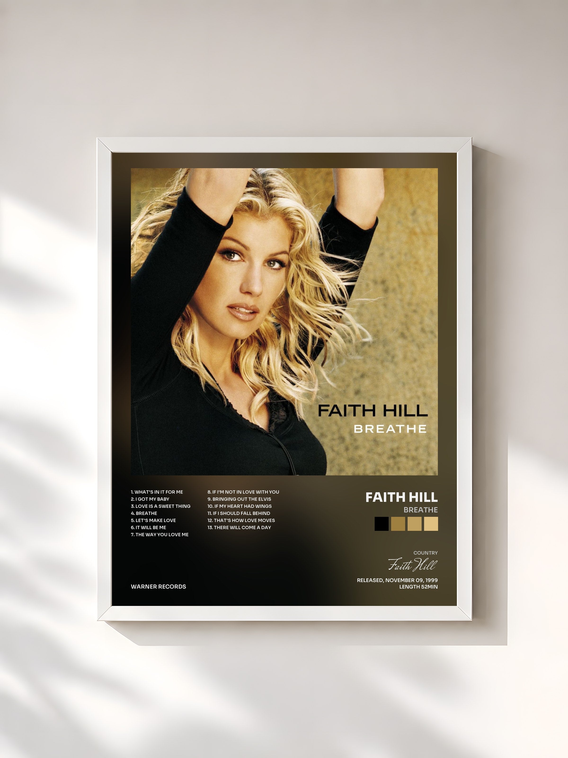 #blanc Tableau de l'album Breathe de Faith Hill, cadre blanc, imprimé et encadré en France