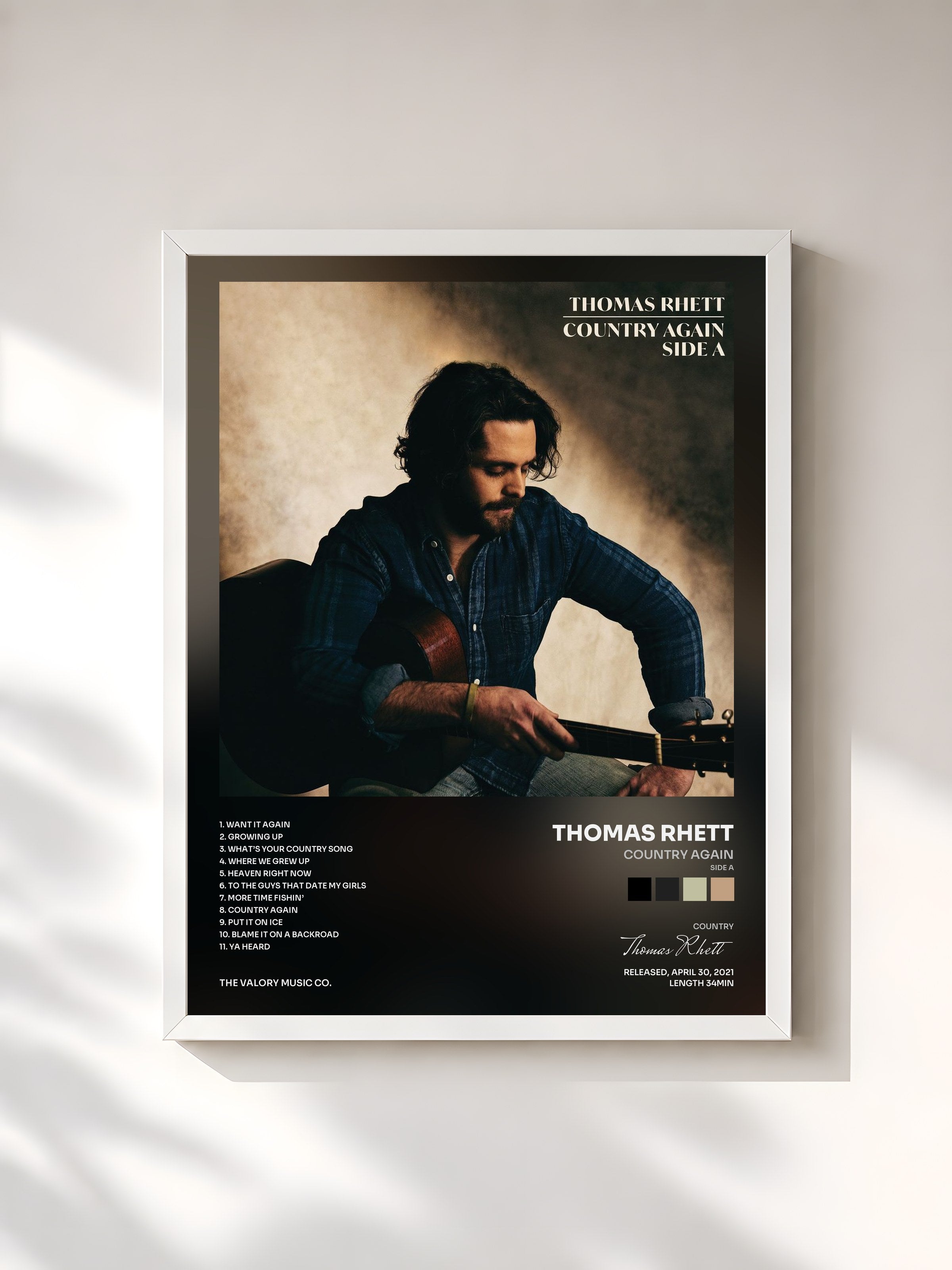 #blanc Tableau de l'album Country Again (Side A) de Thomas Rhett, cadre blanc, imprimé et encadré en France