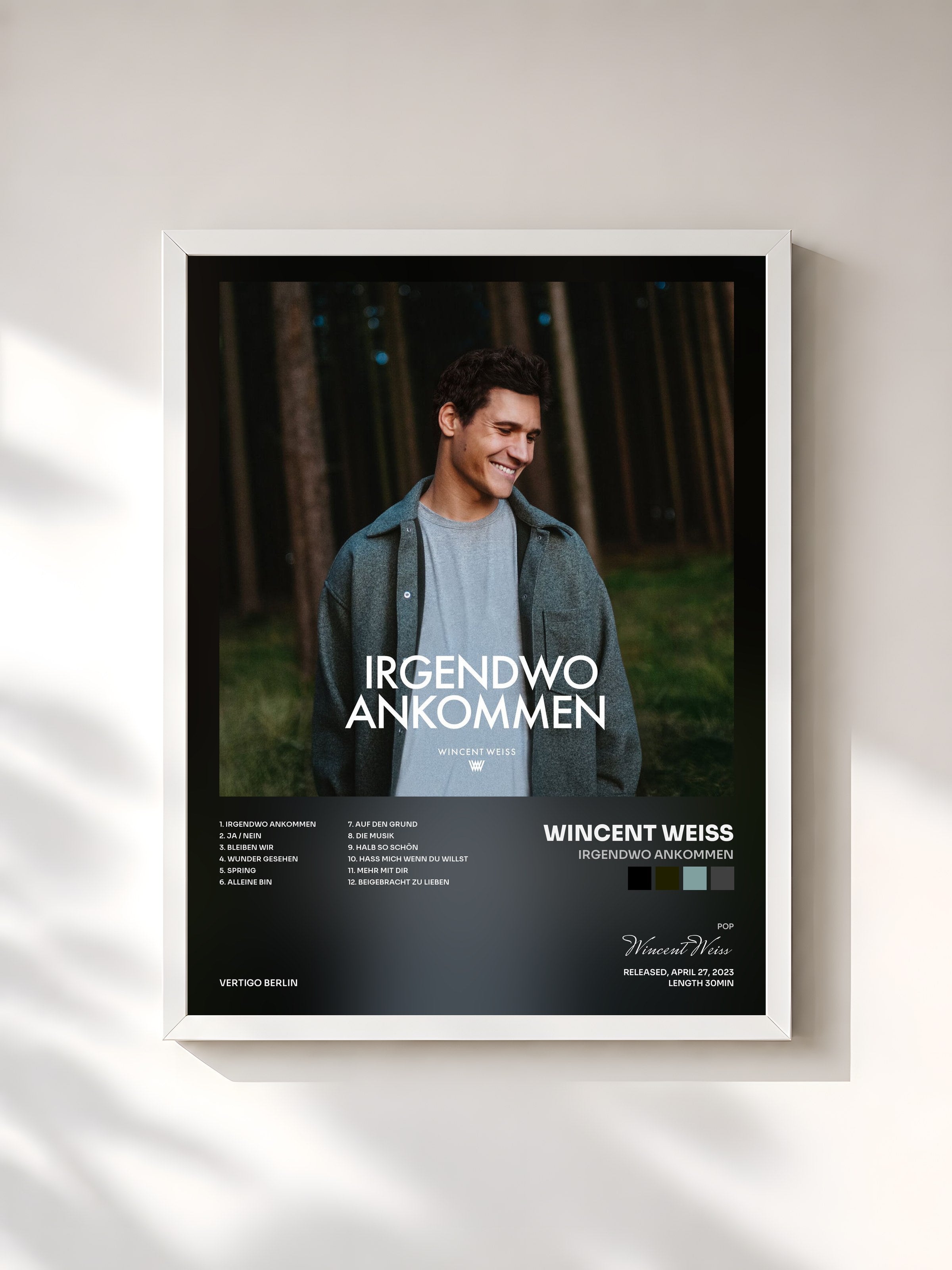 #blanc Tableau de l'album Irgendwo Ankommen de Wincent Weiss, cadre blanc, imprimé et encadré en France