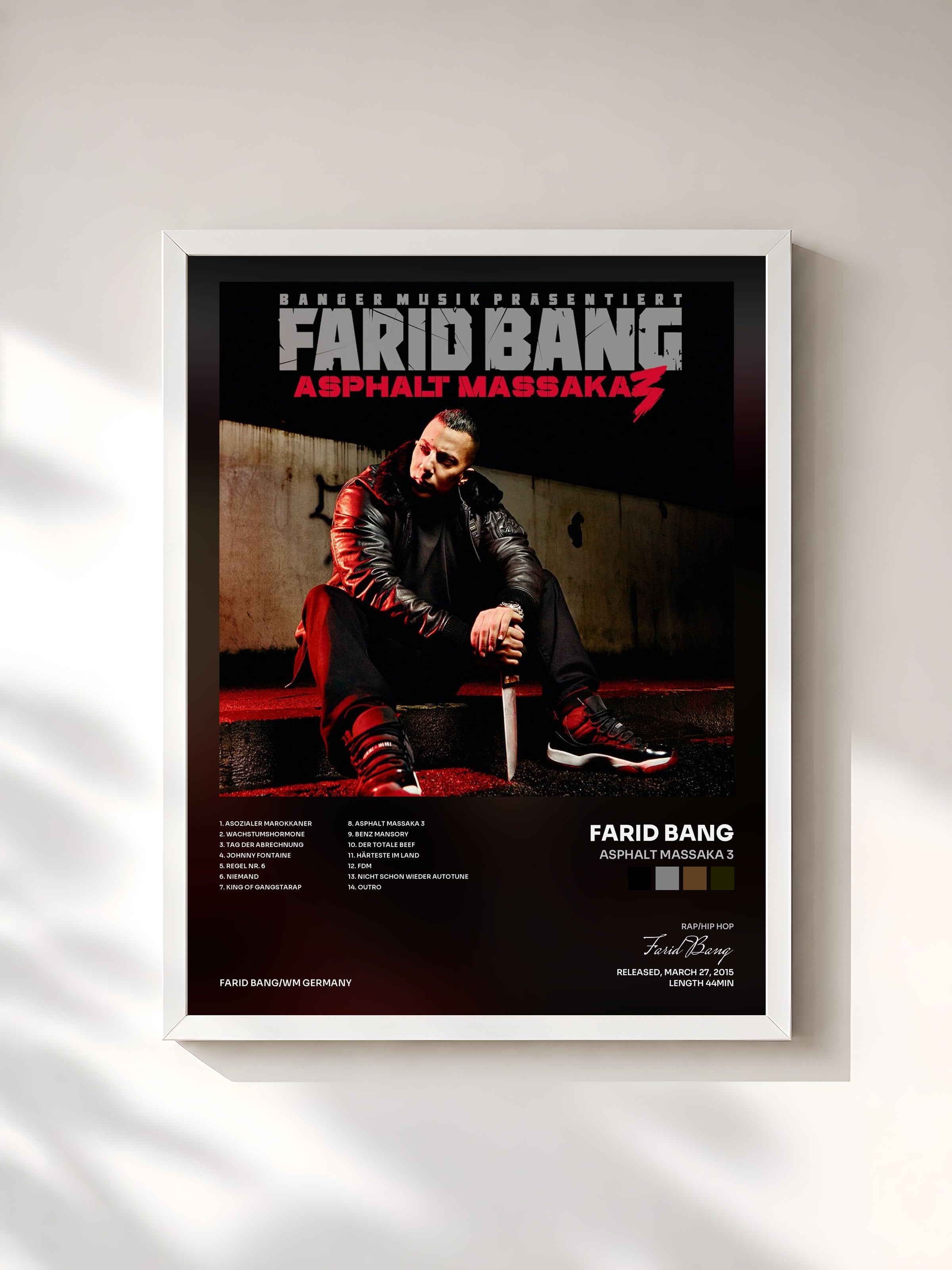 #blanc Tableau de l'album Asphalt Massaka 3 de Farid Bang, cadre blanc, imprimé et encadré en France