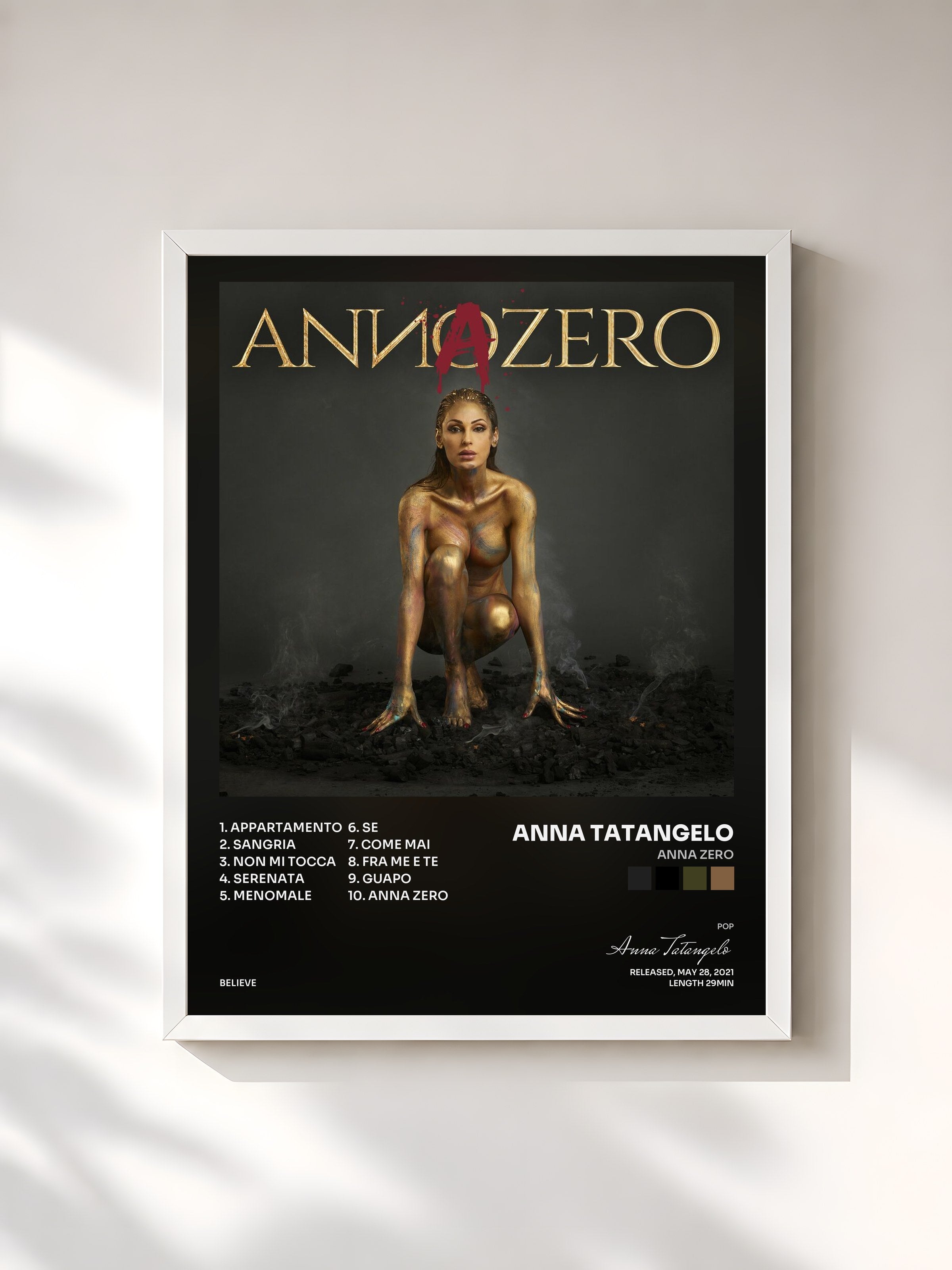 #blanc Tableau de l'album Anna Zero de Anna Tatangelo, cadre blanc, imprimé et encadré en France