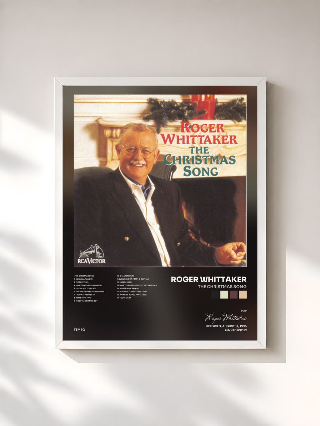 #blanc The Christmas Song by Roger Whittaker as a framed art print, white frame, printed and framed in France