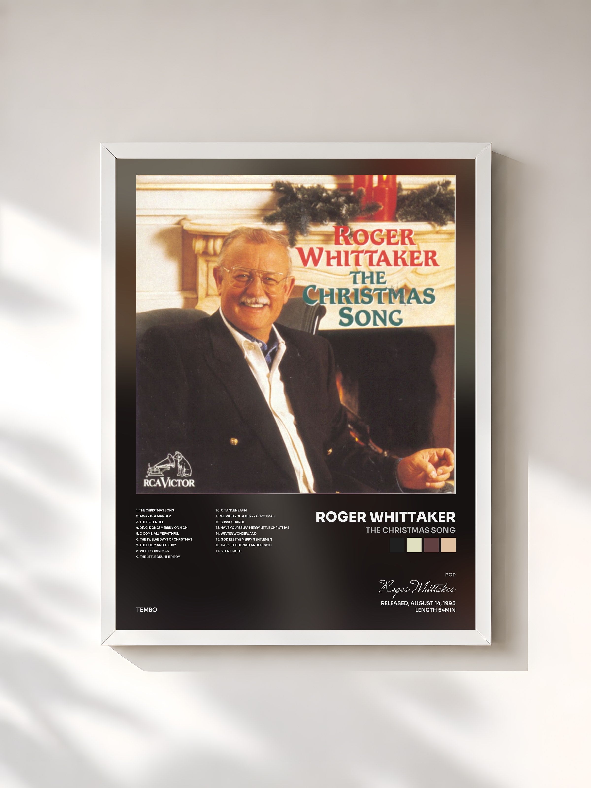 #blanc Tableau de l'album The Christmas Song de Roger Whittaker, cadre blanc, imprimé et encadré en France