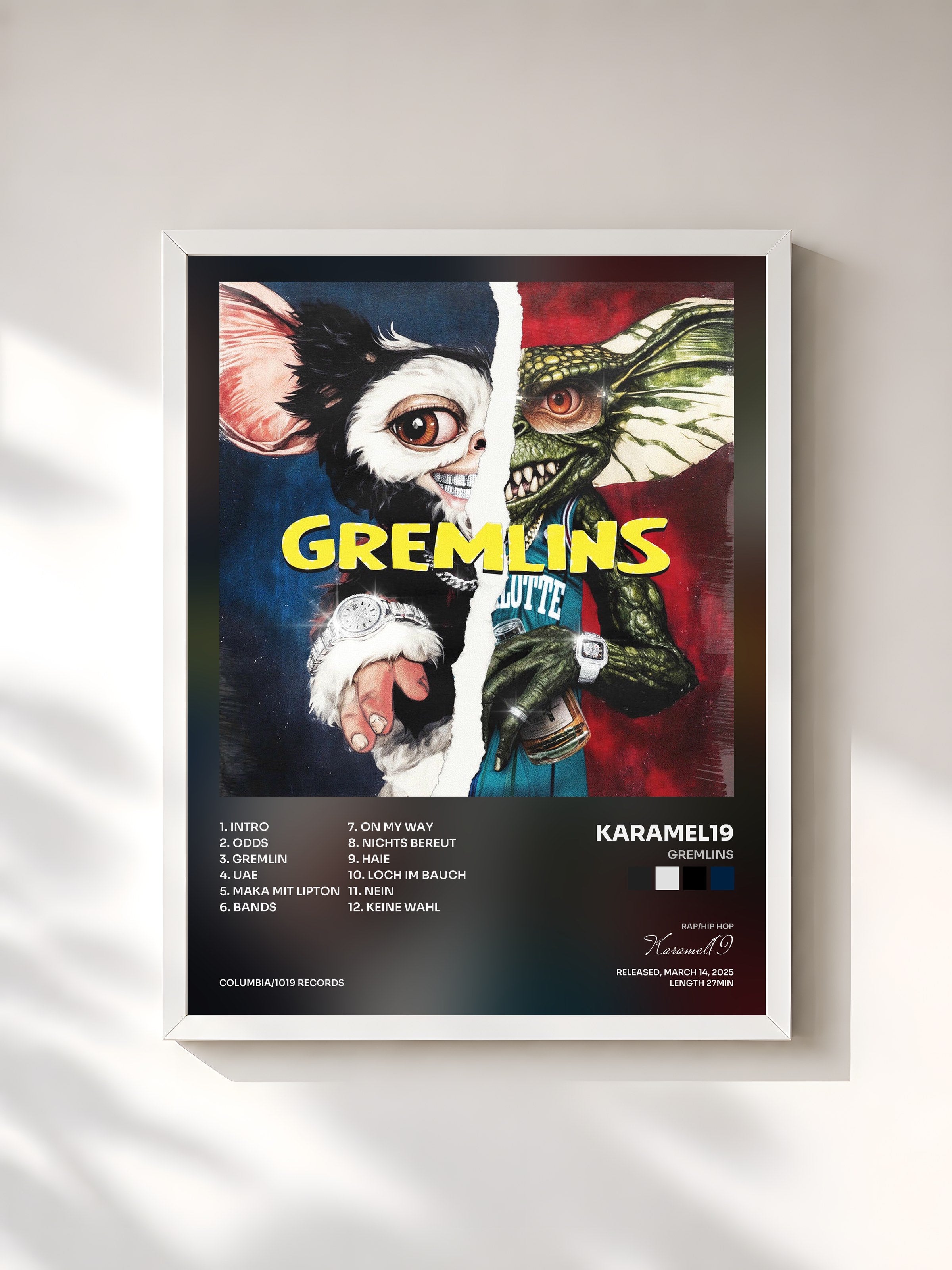 #blanc Tableau de l'album Gremlins de Karamel19, cadre blanc, imprimé et encadré en France