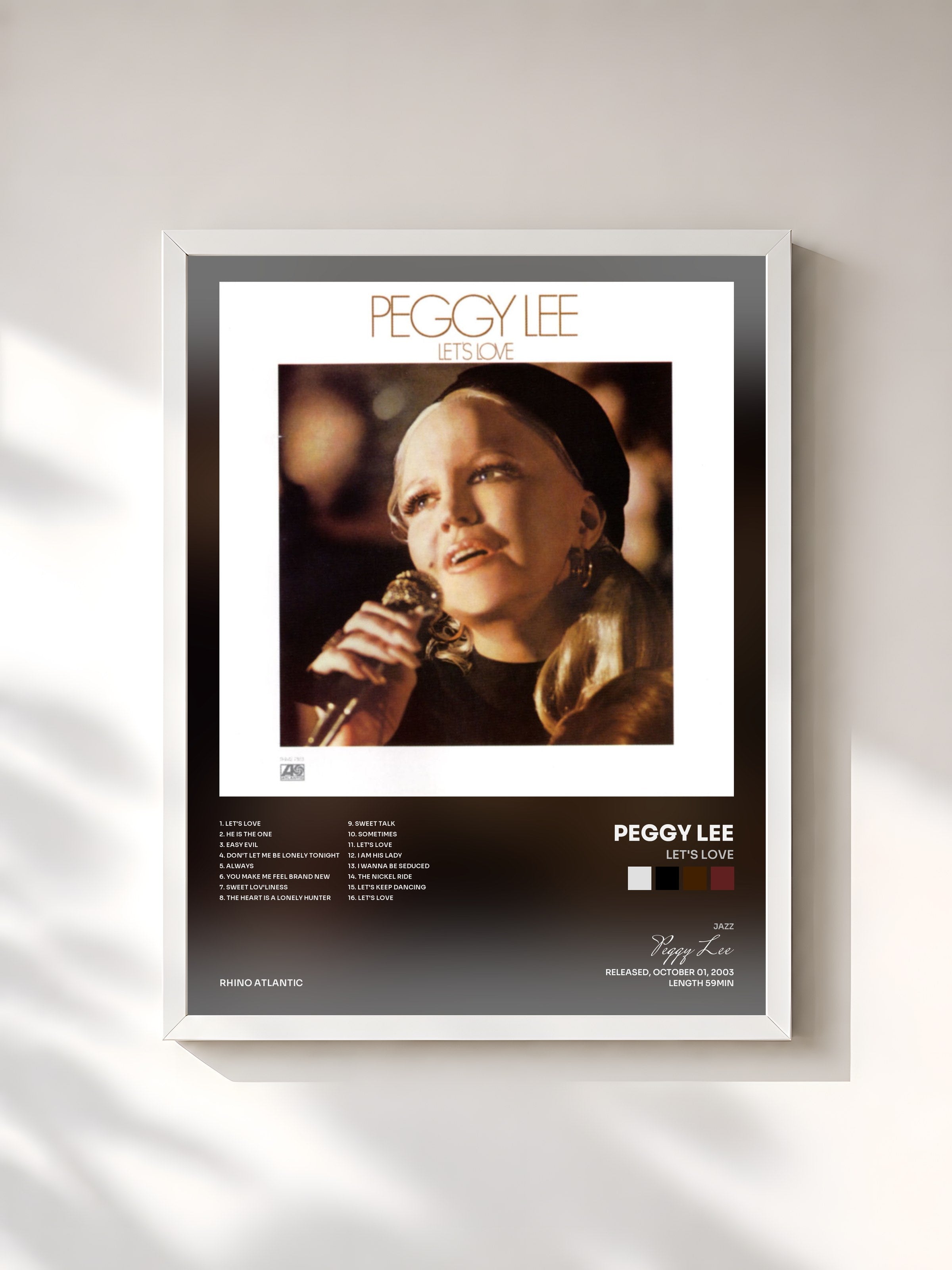 #blanc Tableau de l'album Let's Love de Peggy Lee, cadre blanc, imprimé et encadré en France