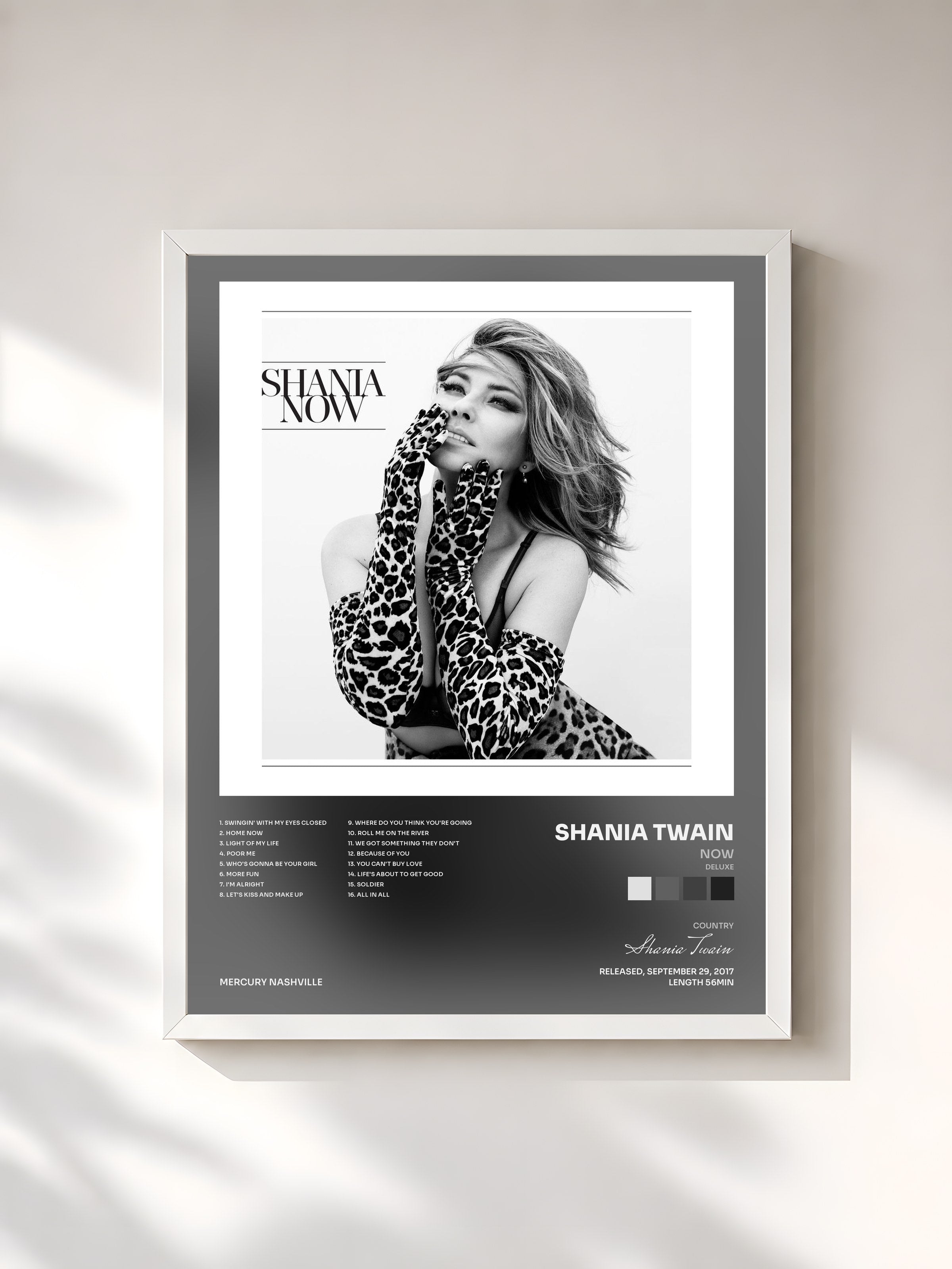 #blanc Tableau de l'album Now (Deluxe) de Shania Twain, cadre blanc, imprimé et encadré en France