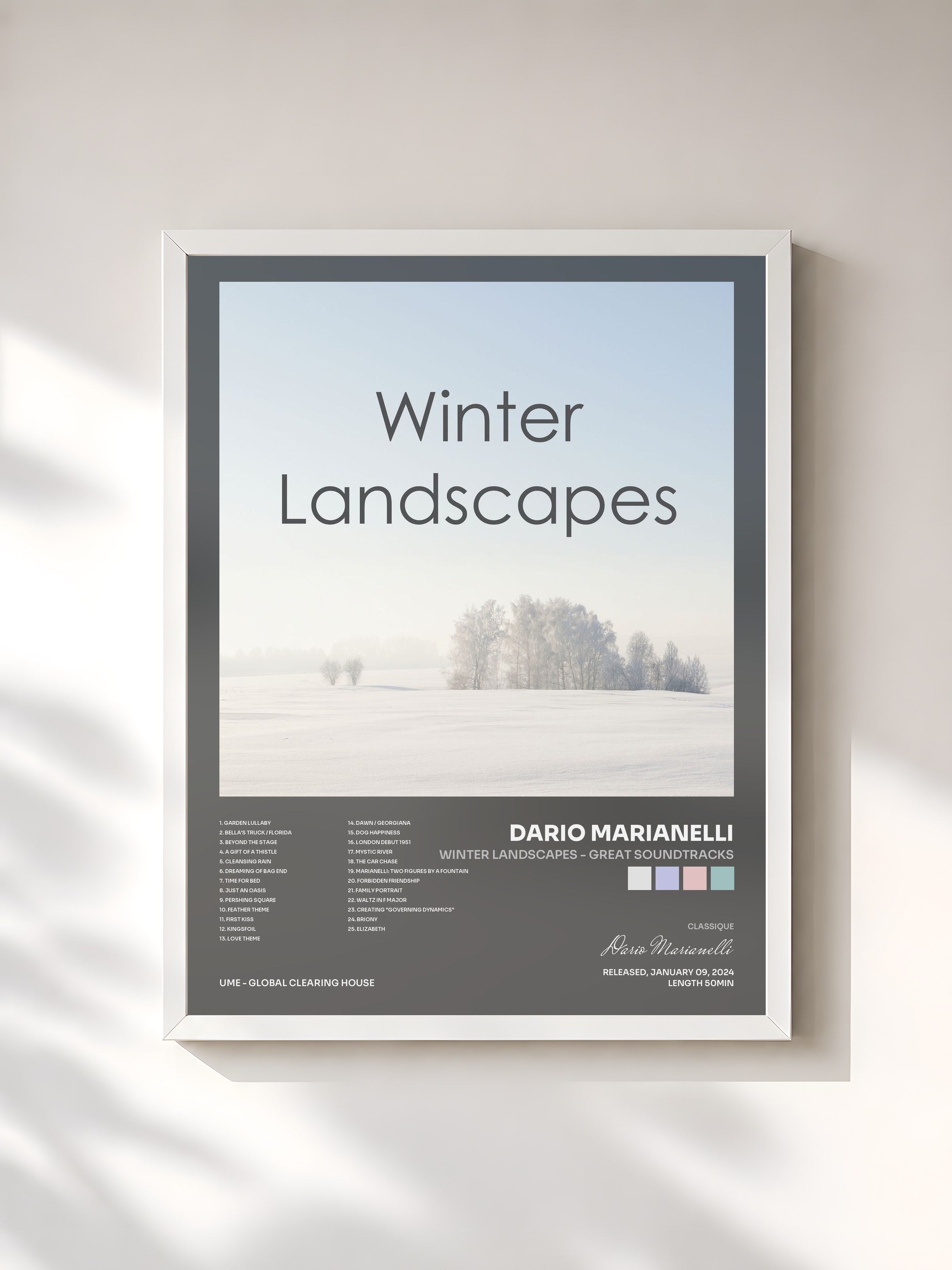 #blanc Tableau de l'album Winter Landscapes - Great Soundtracks de Dario Marianelli, cadre blanc, imprimé et encadré en France