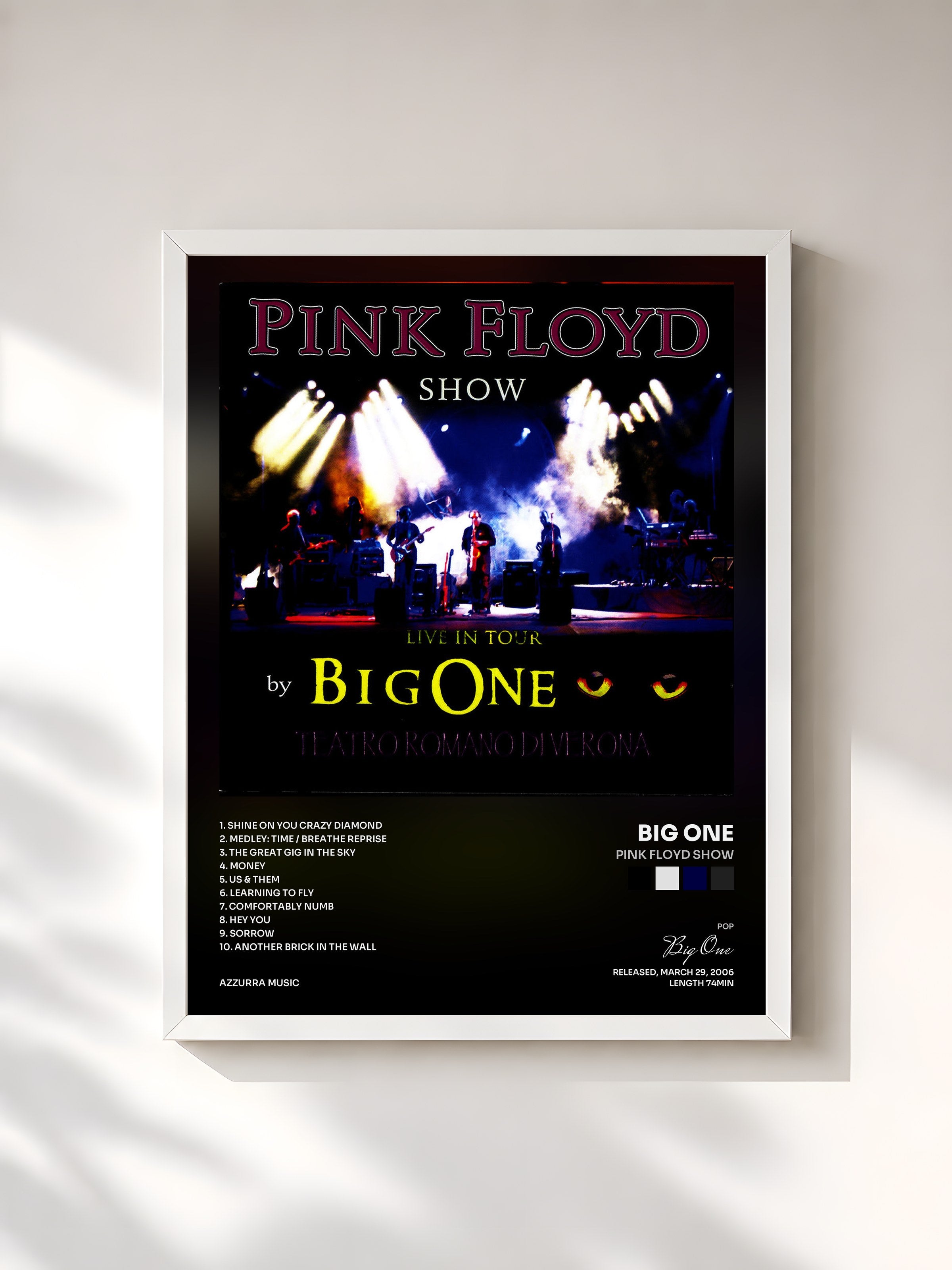 #blanc Tableau de l'album Pink Floyd Show de Big One, cadre blanc, imprimé et encadré en France