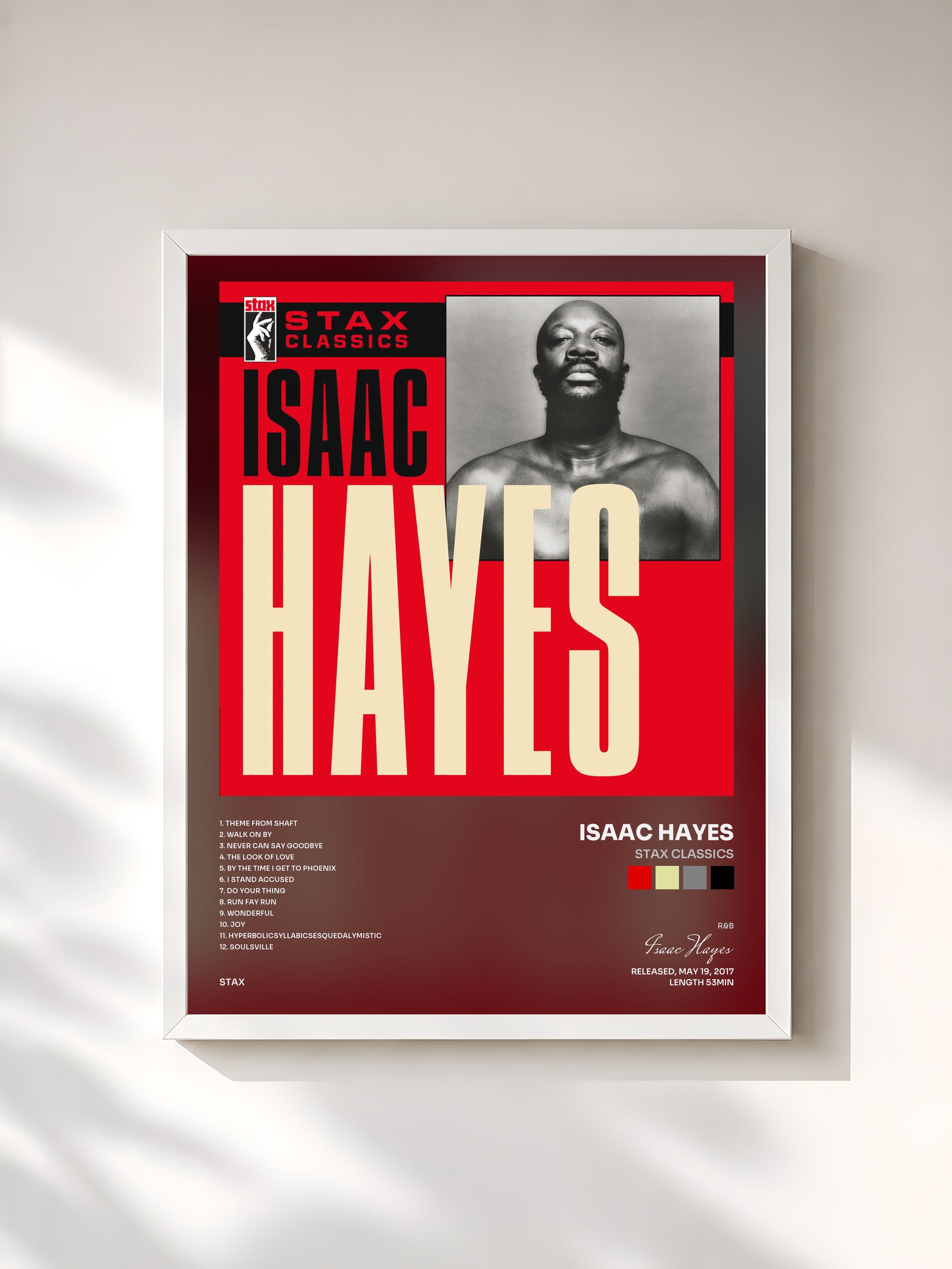#blanc Tableau de l'album Stax Classics de Isaac Hayes, cadre blanc, imprimé et encadré en France