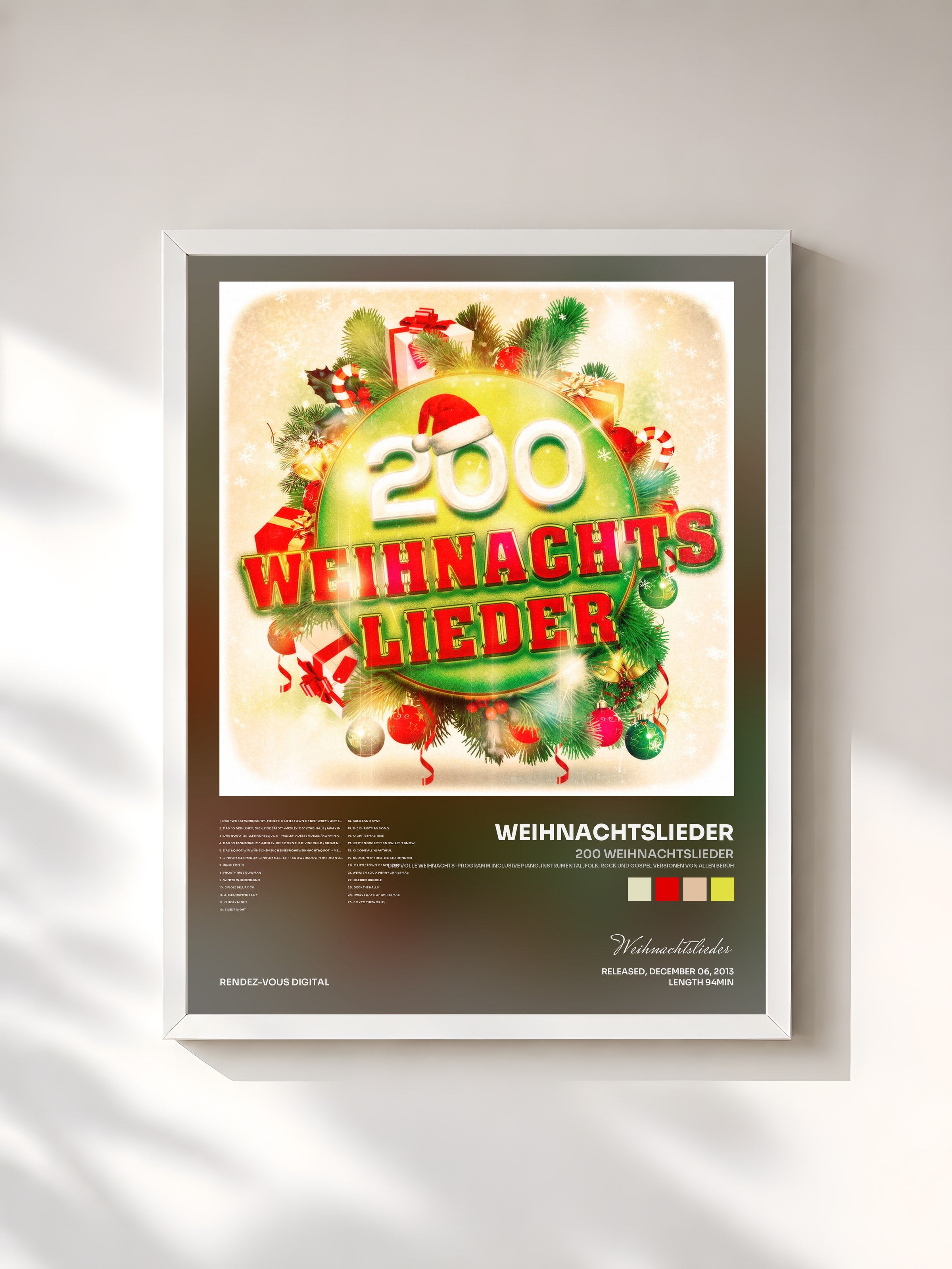 #blanc Tableau de l'album 200 Weihnachtslieder (Das volle Weihnachts-Programm inclusive Piano, Instrumental, Folk, Rock und Gospel Versionen von allen berüh de Weihnachtslieder, cadre blanc, imprimé et encadré en France