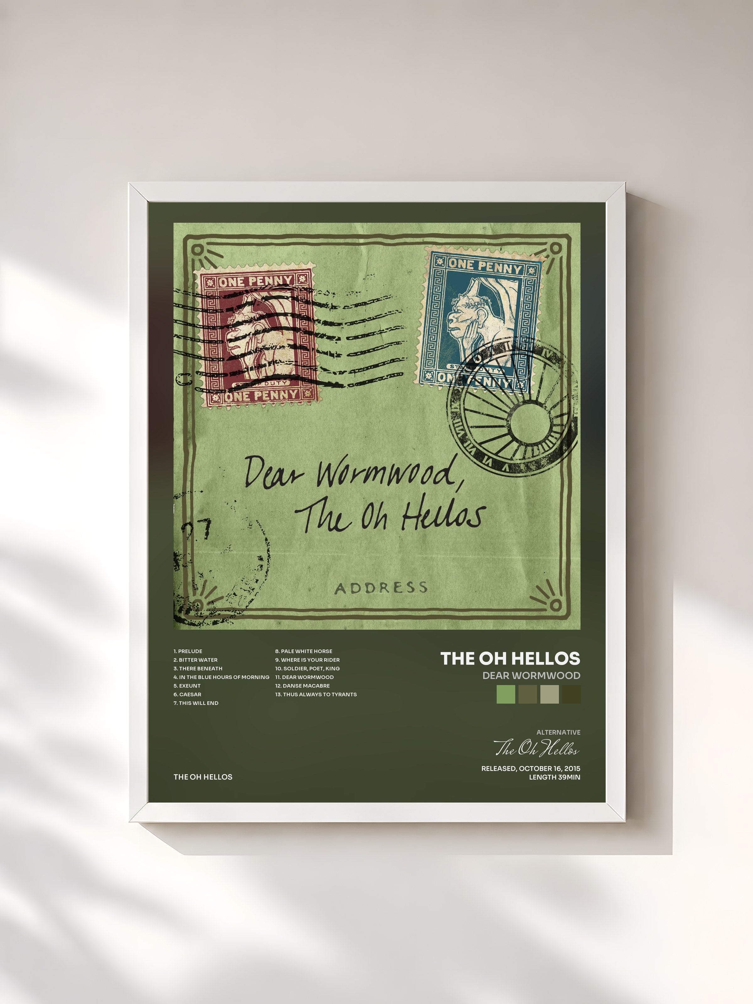 #blanc Tableau de l'album Dear Wormwood de The Oh Hellos, cadre blanc, imprimé et encadré en France