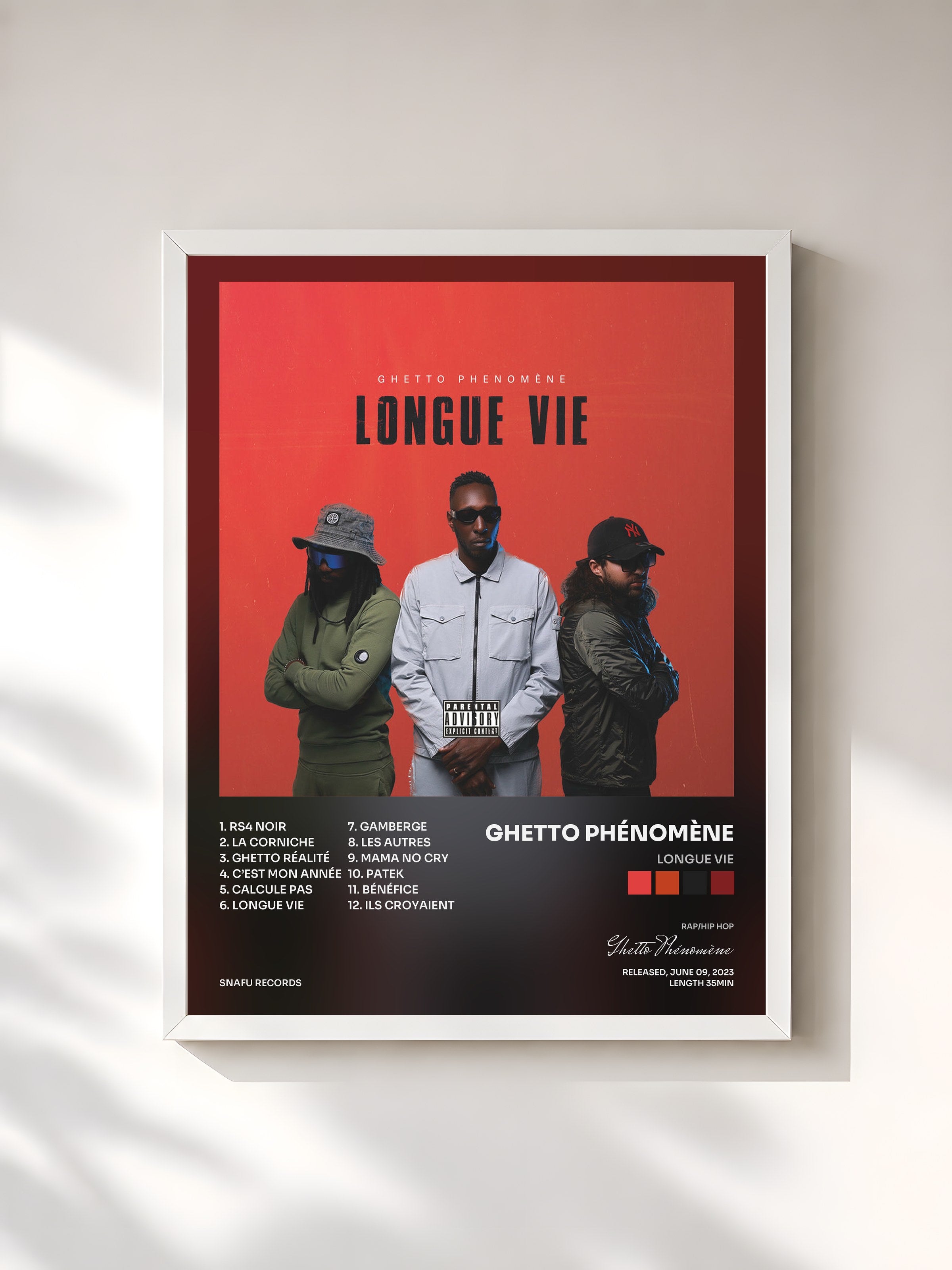#blanc Tableau de l'album Longue Vie de Ghetto Phénomène, cadre blanc, imprimé et encadré en France