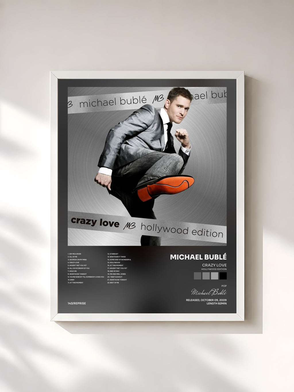 #blanc Tableau de l'album Crazy Love (Hollywood Edition) de Michael Bublé, cadre blanc, imprimé et encadré en France