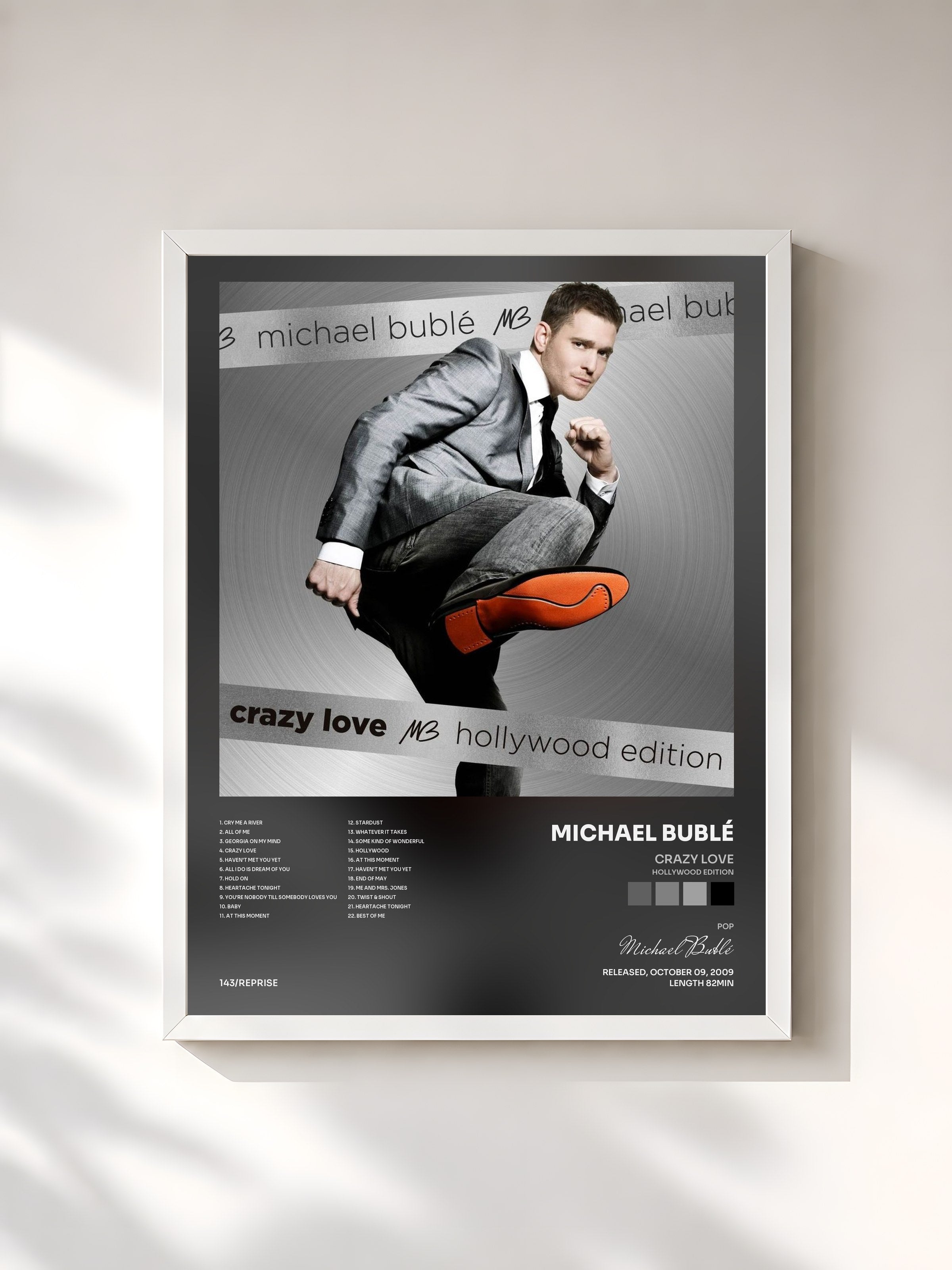 #blanc Tableau de l'album Crazy Love (Hollywood Edition) de Michael Bublé, cadre blanc, imprimé et encadré en France