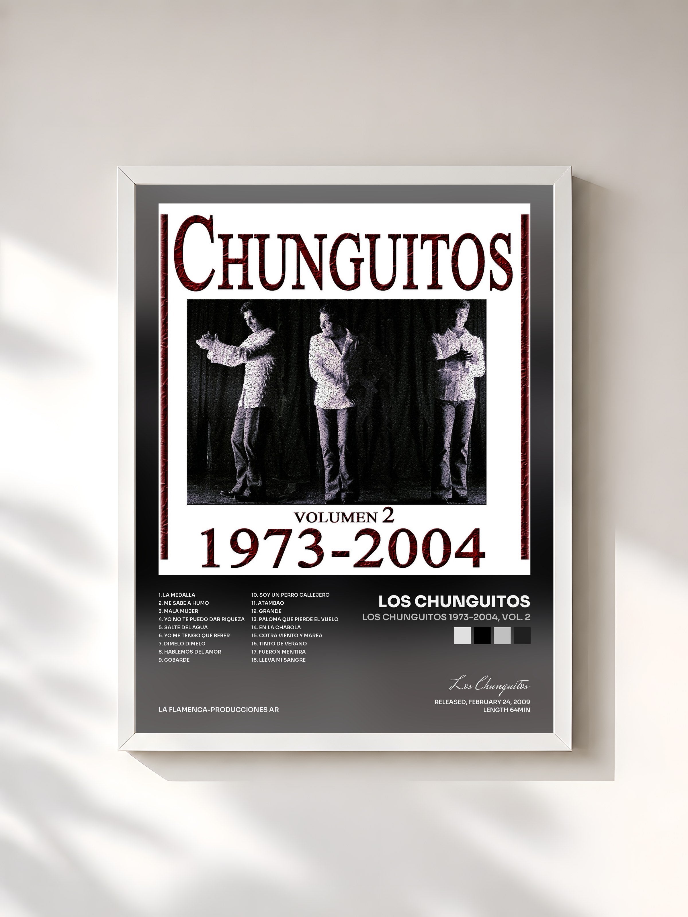 #blanc Tableau de l'album Los Chunguitos 1973-2004, Vol. 2 de Los Chunguitos, cadre blanc, imprimé et encadré en France