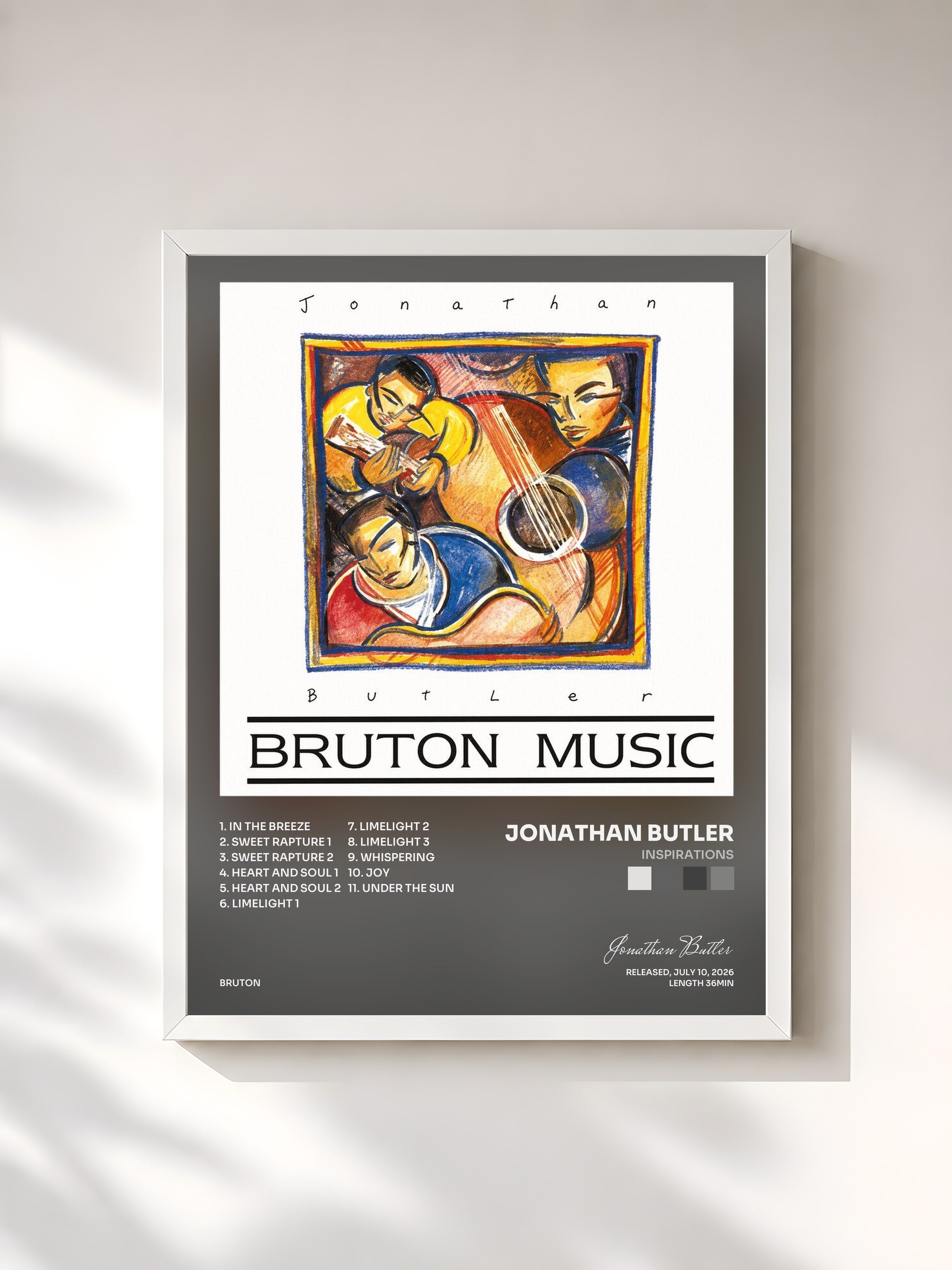 #blanc Tableau de l'album Inspirations de Jonathan Butler, cadre blanc, imprimé et encadré en France