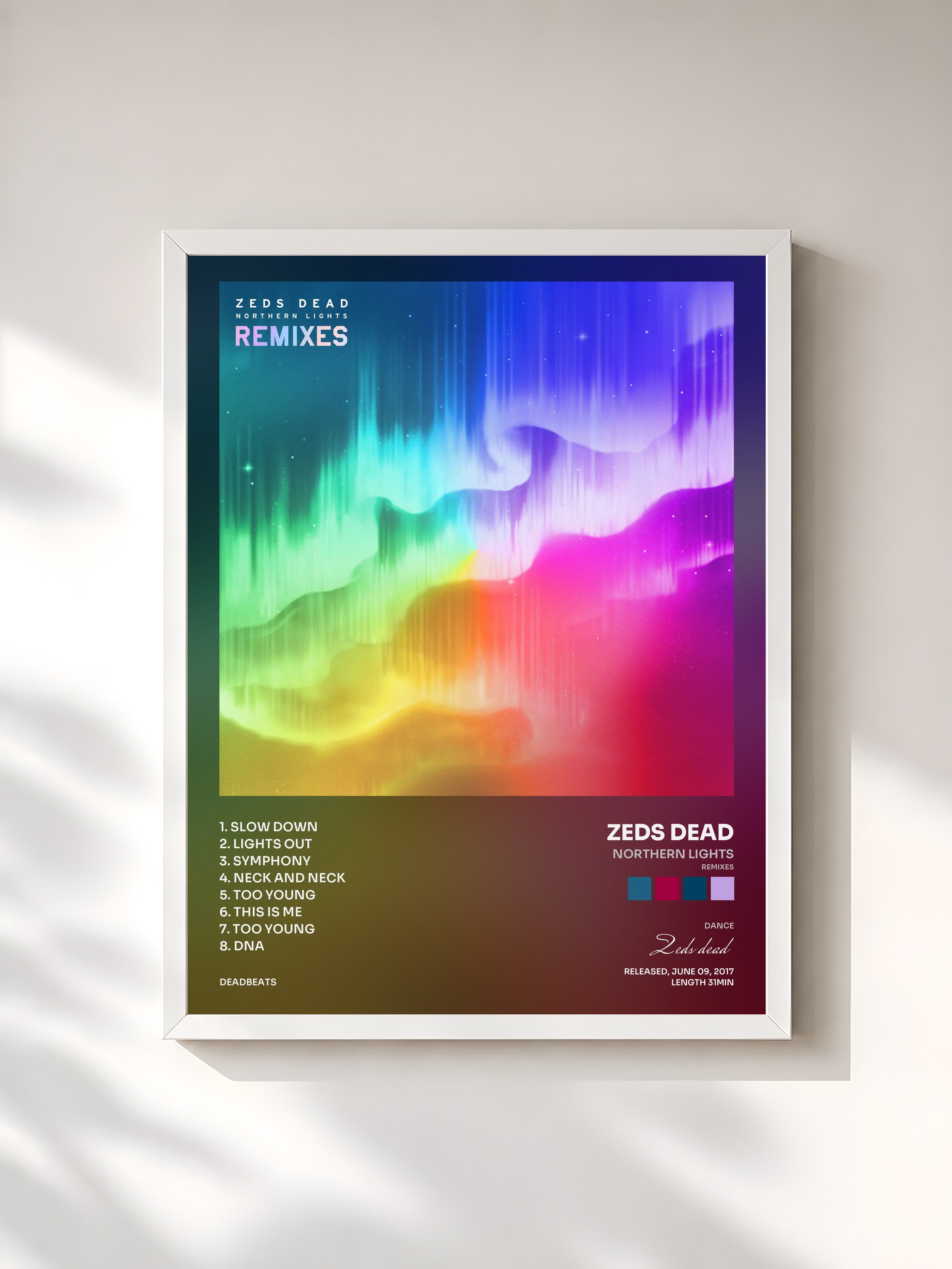 #blanc Tableau de l'album Northern Lights (Remixes) de Zeds dead, cadre blanc, imprimé et encadré en France