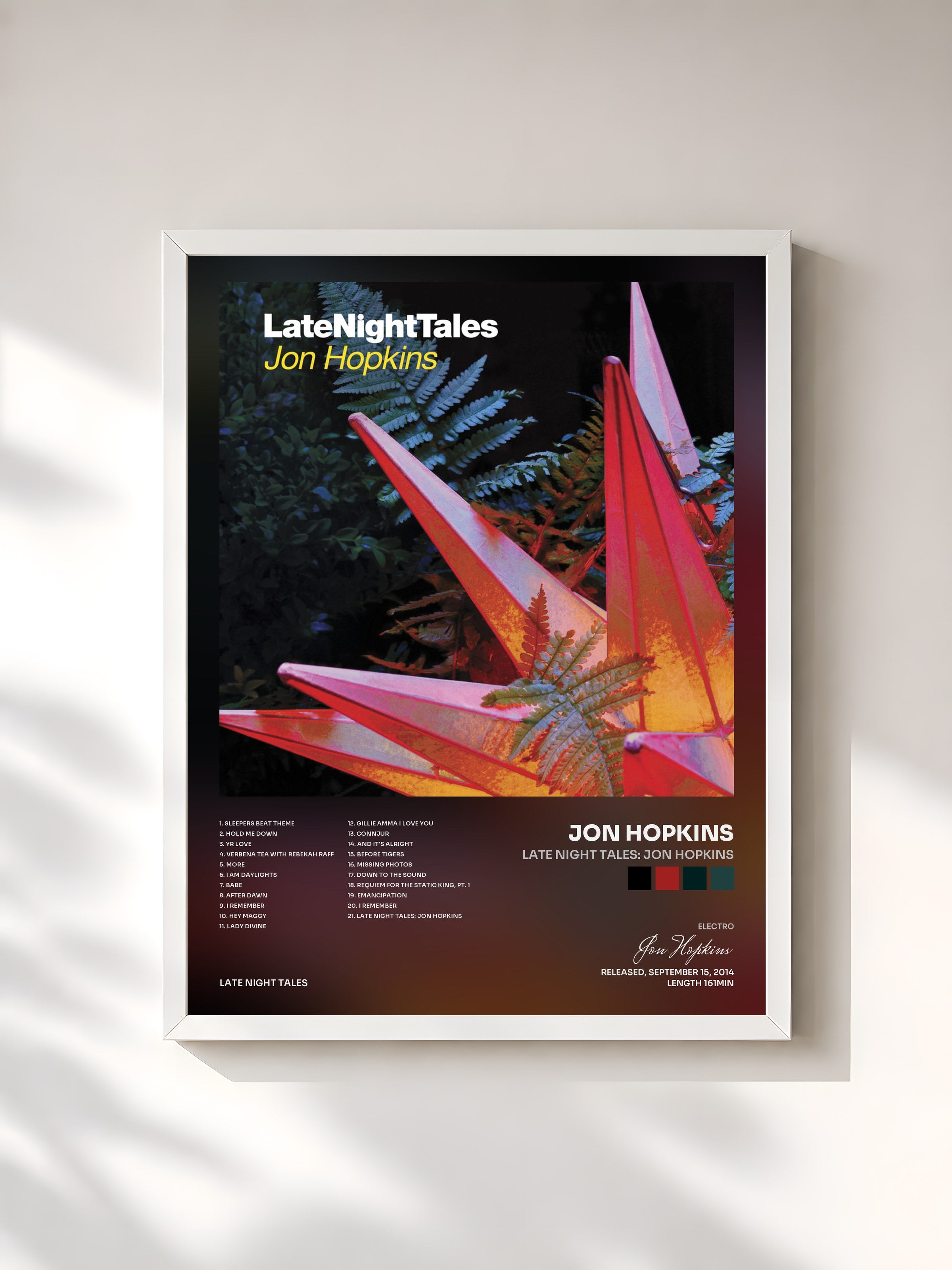 #blanc Tableau de l'album Late Night Tales: Jon Hopkins de Jon Hopkins, cadre blanc, imprimé et encadré en France