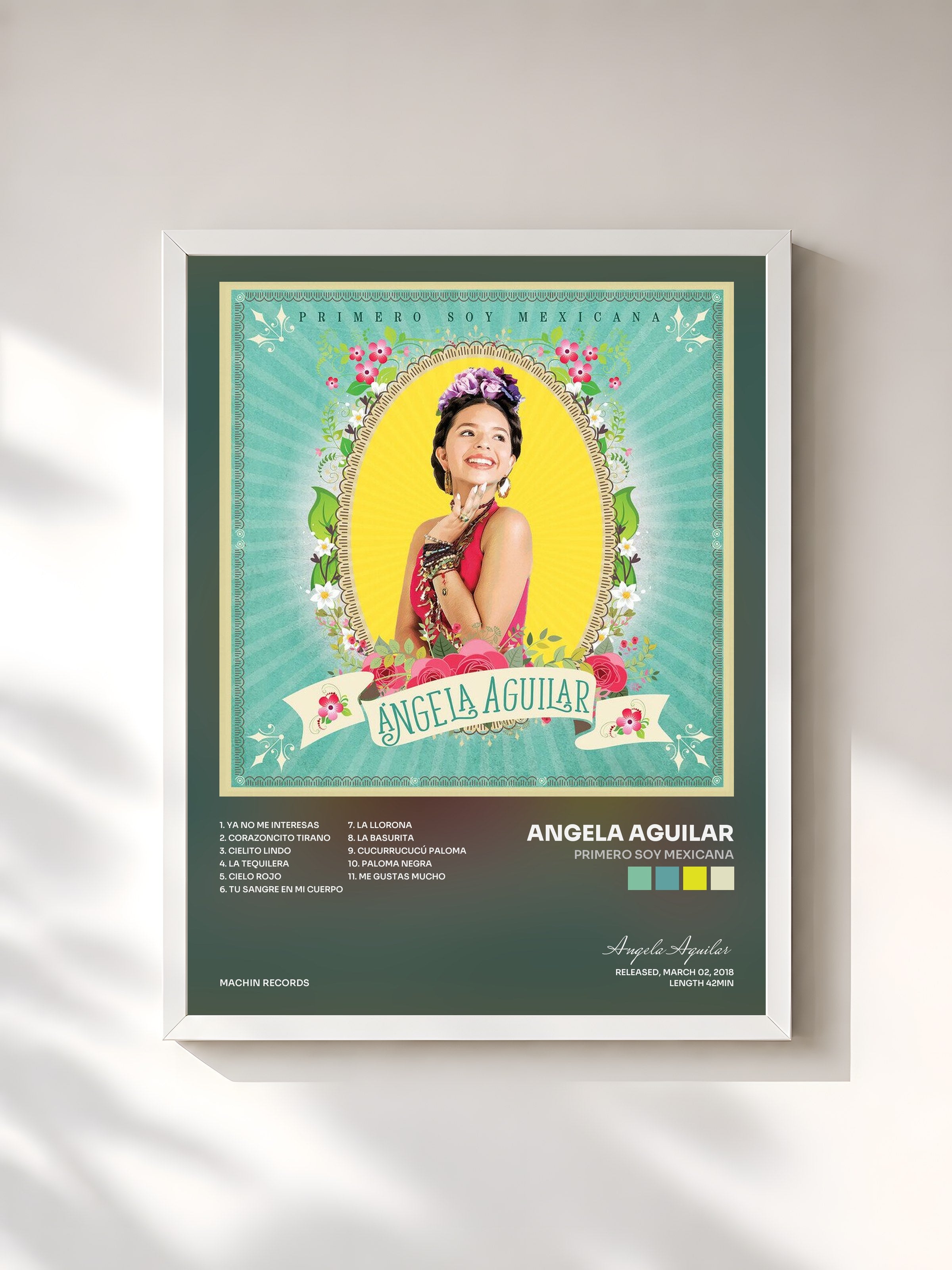 #blanc Tableau de l'album PRIMERO SOY MEXICANA de Angela Aguilar, cadre blanc, imprimé et encadré en France