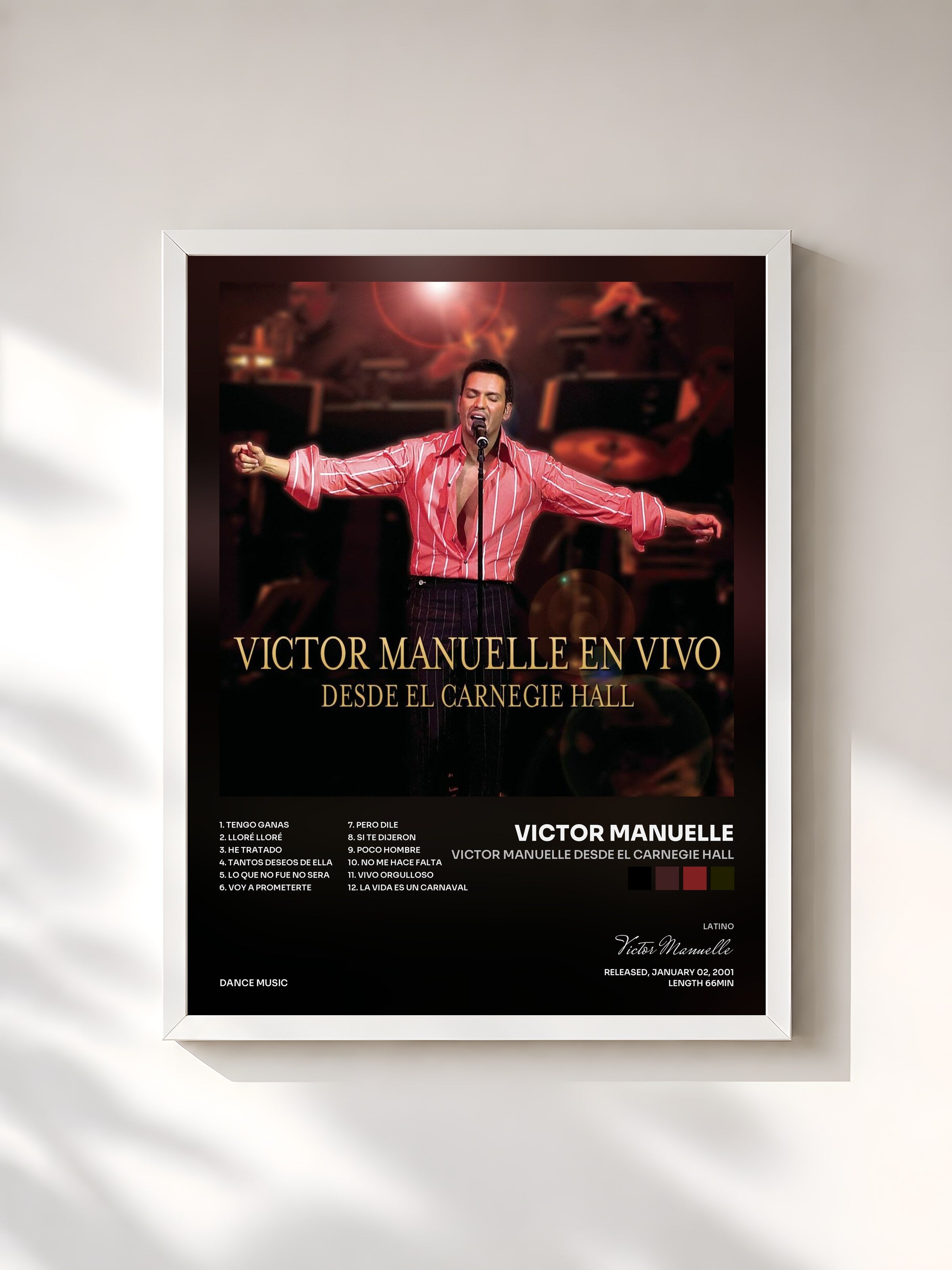 #blanc Tableau de l'album Victor Manuelle Desde El Carnegie Hall de Victor Manuelle, cadre blanc, imprimé et encadré en France