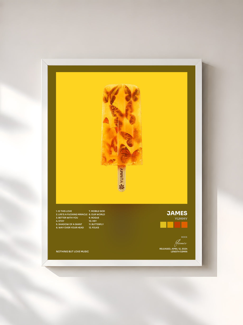 #blanc Yummy by James as a framed art print, white frame, printed and framed in France