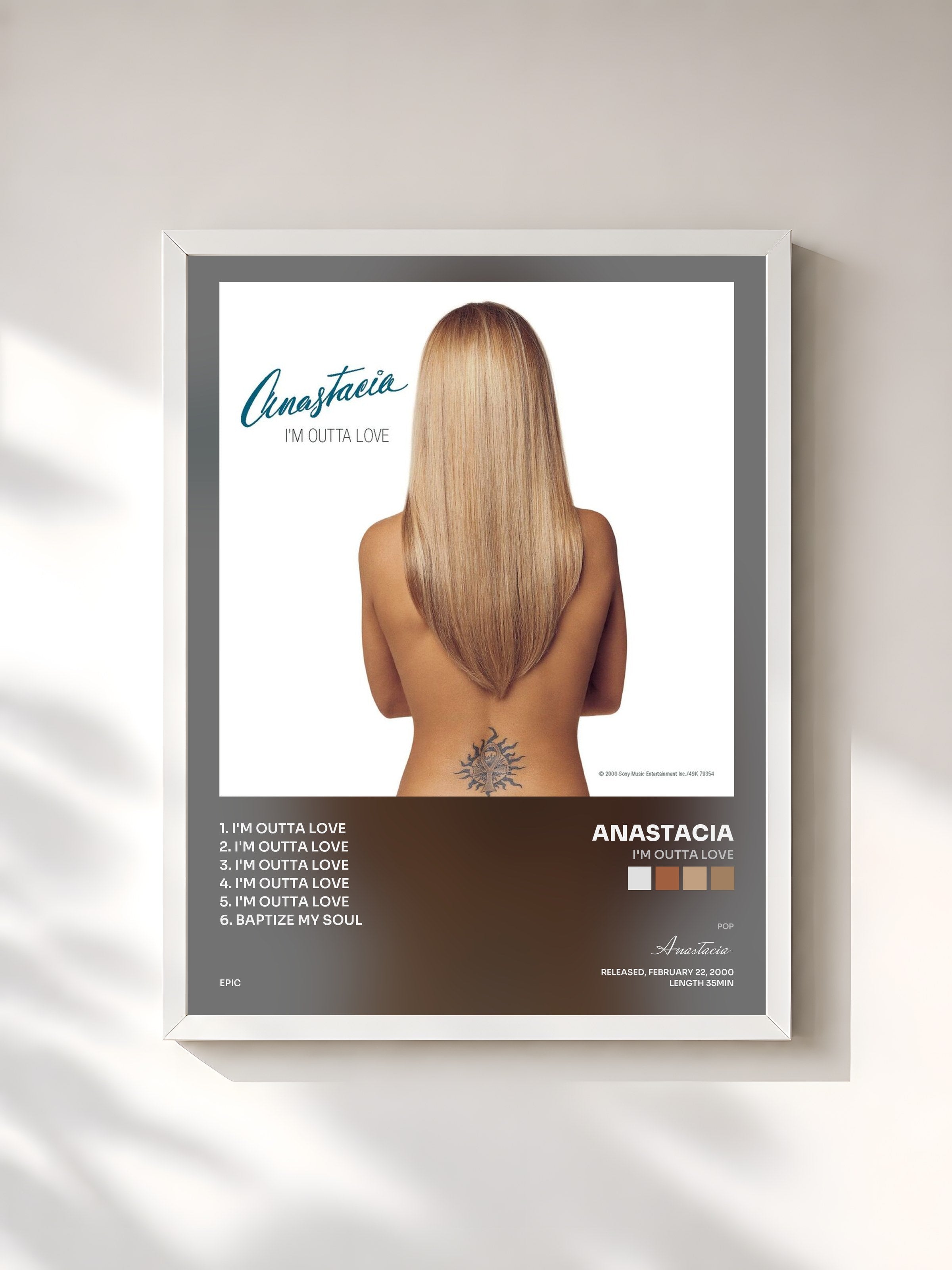 #blanc Tableau de l'album I'm Outta Love de Anastacia, cadre blanc, imprimé et encadré en France