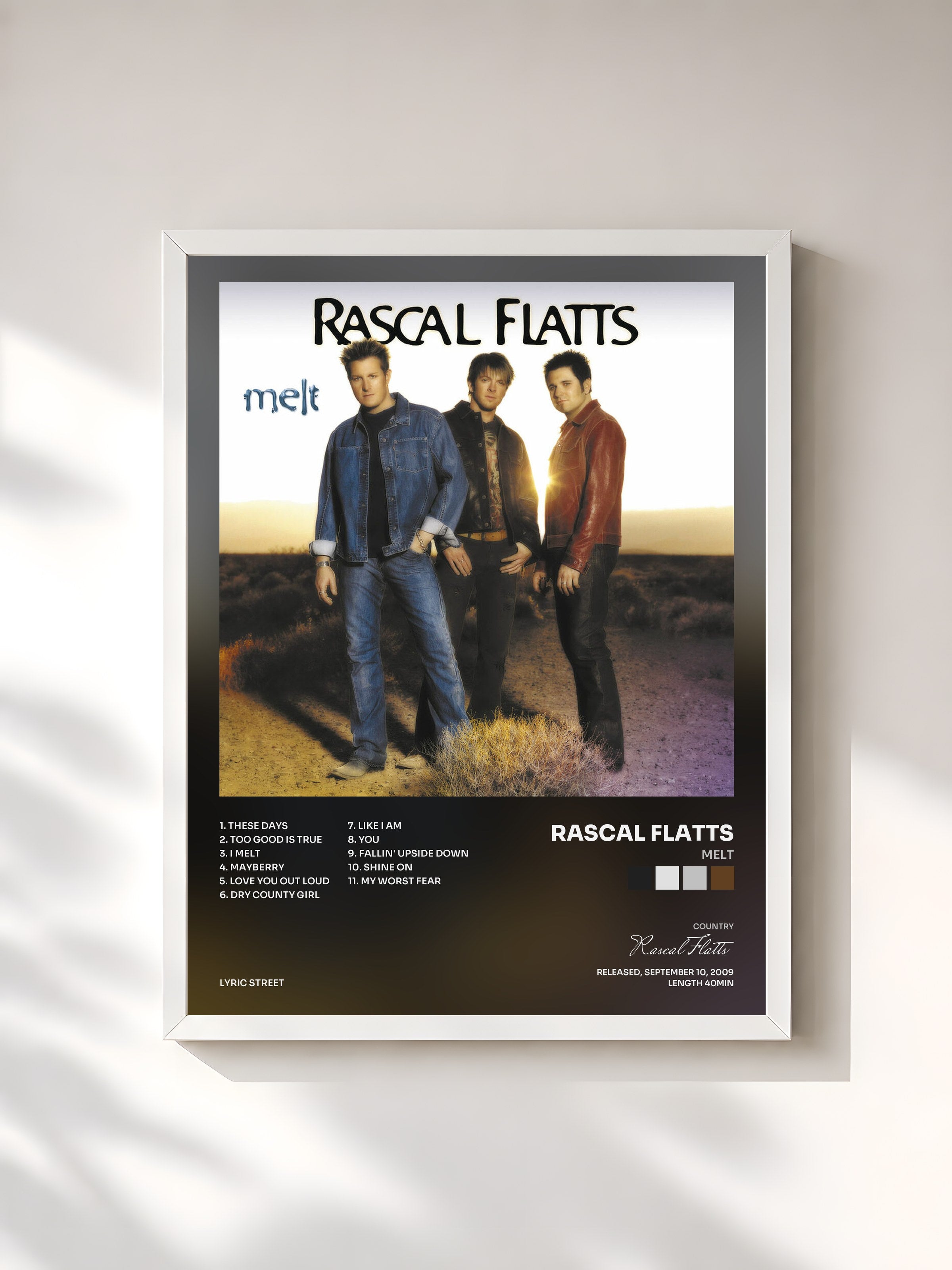 #blanc Tableau de l'album Melt de Rascal Flatts, cadre blanc, imprimé et encadré en France