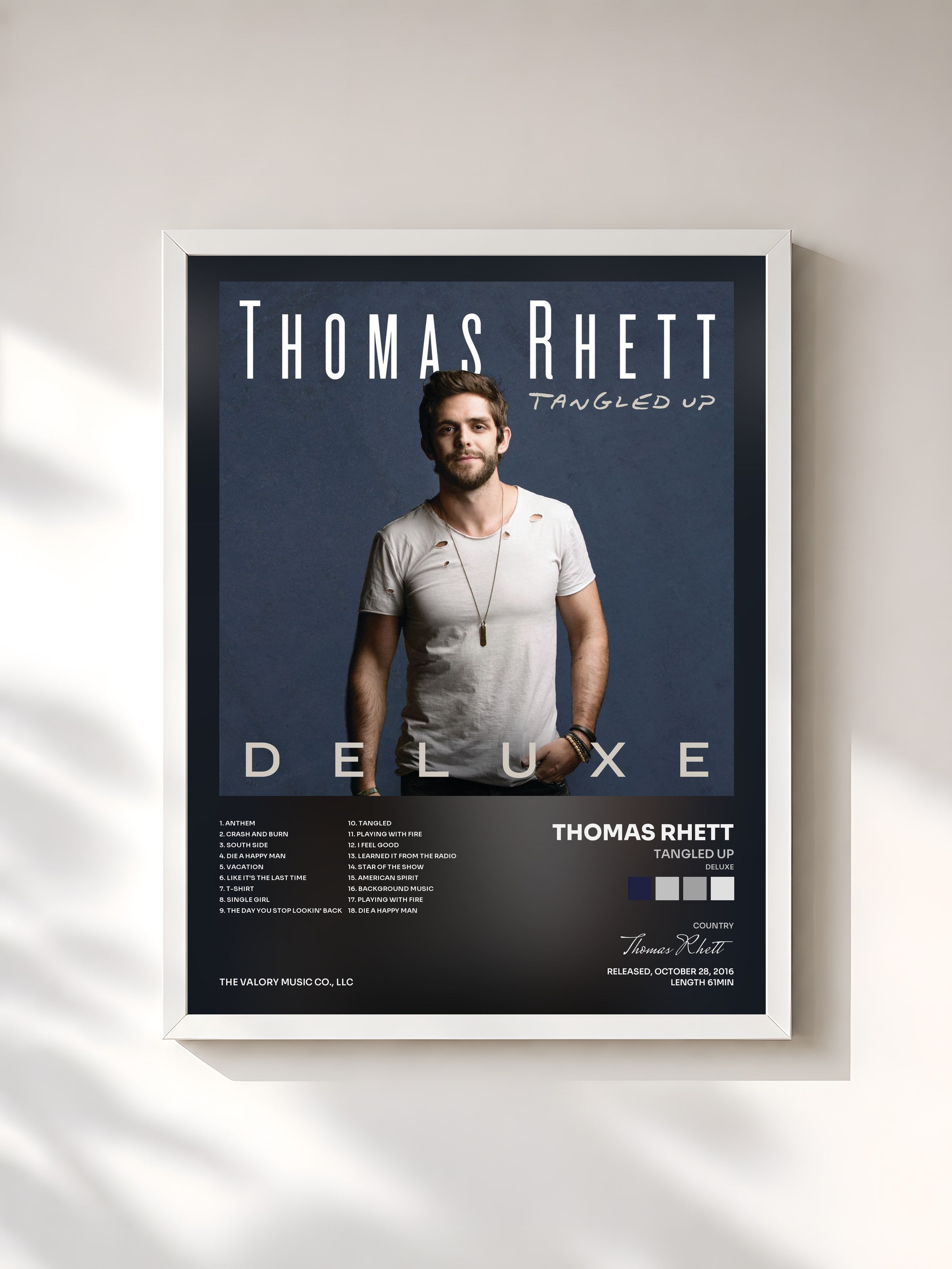 #blanc Tableau de l'album Tangled Up (Deluxe) de Thomas Rhett, cadre blanc, imprimé et encadré en France