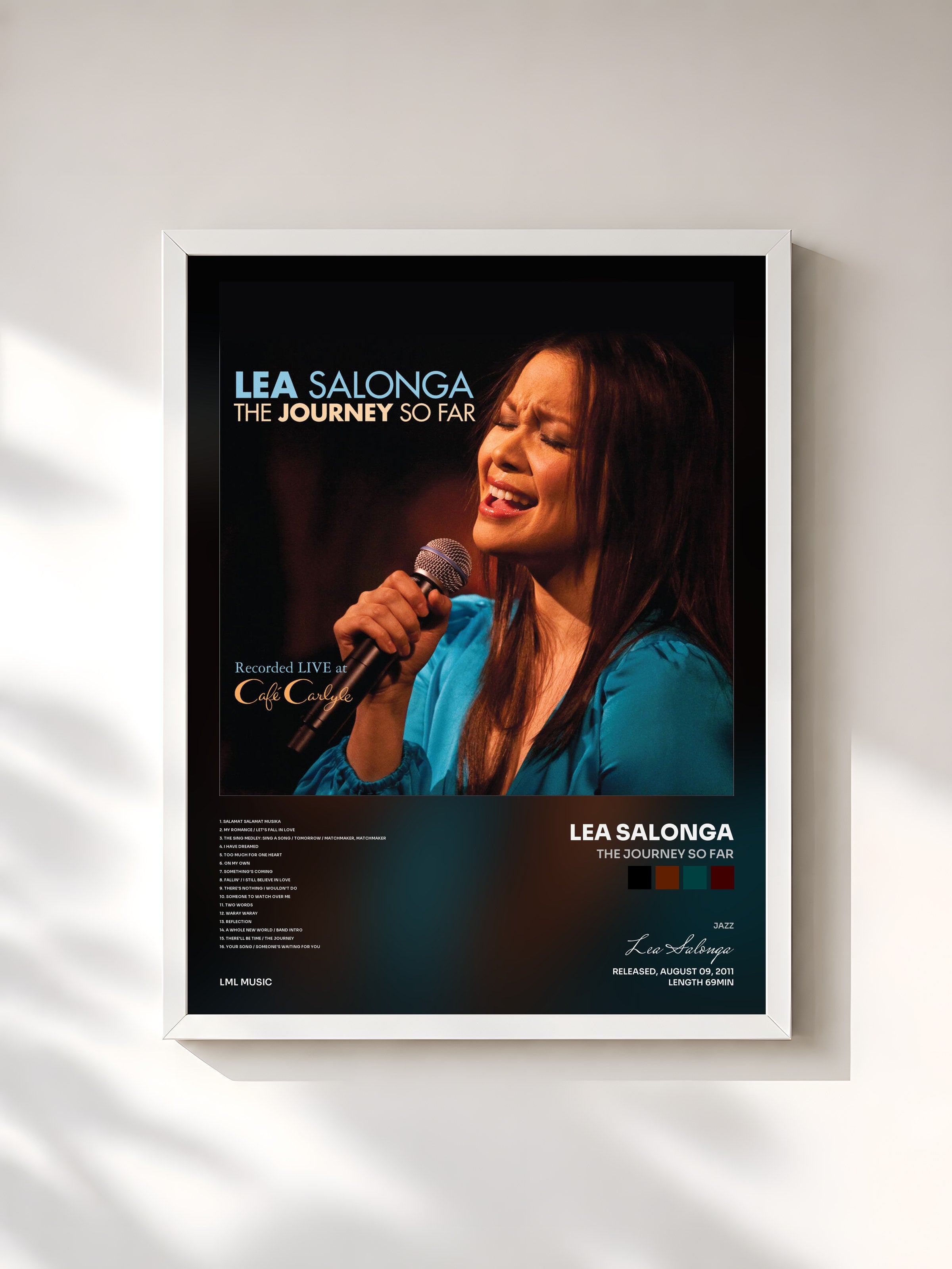 #blanc Tableau de l'album The Journey so Far de Lea Salonga, cadre blanc, imprimé et encadré en France