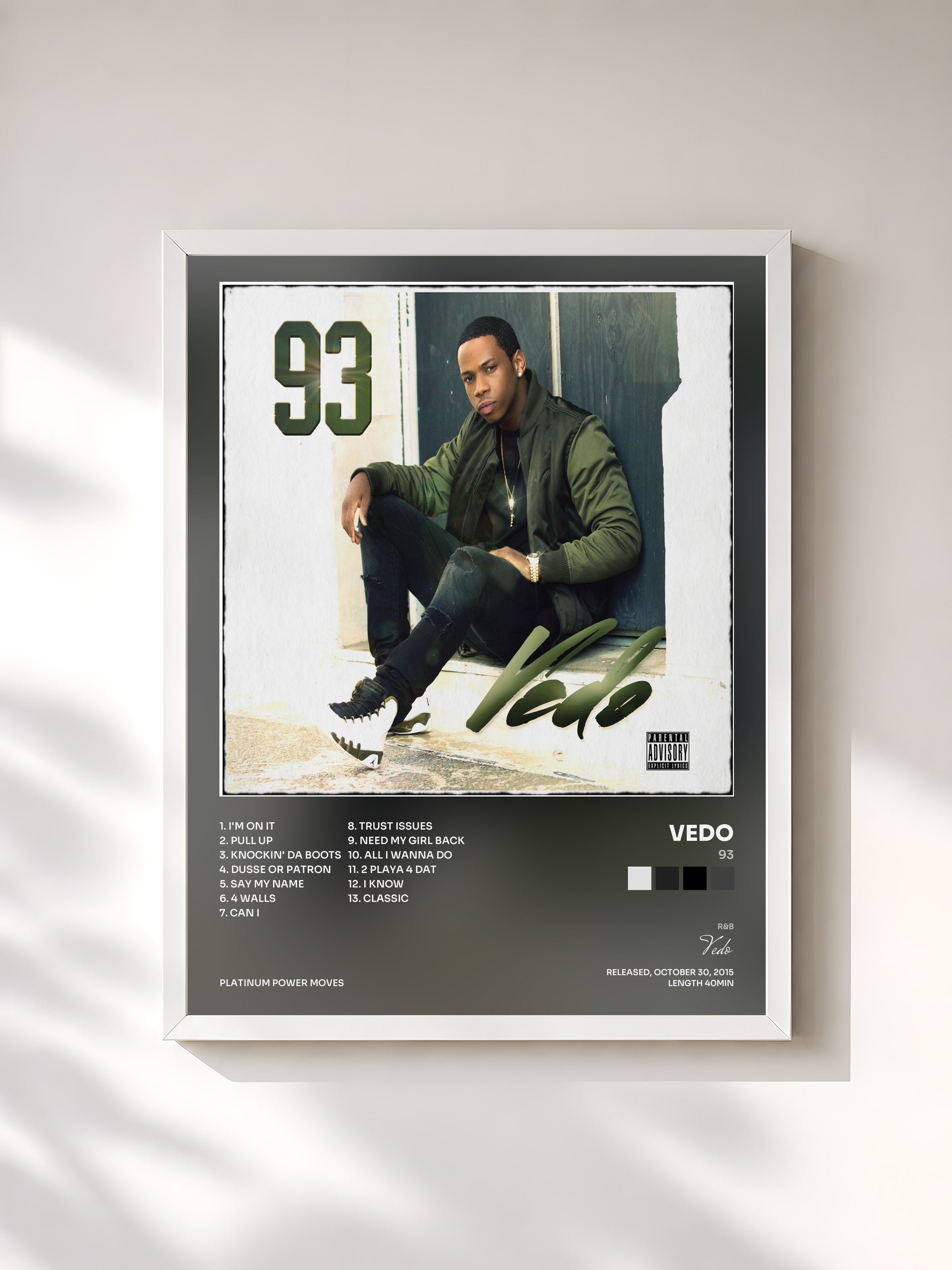 #blanc Tableau de l'album 93 de Vedo, cadre blanc, imprimé et encadré en France