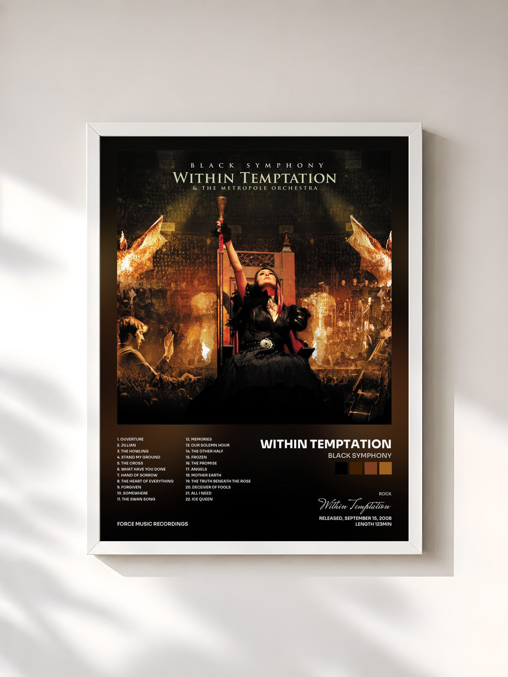 #blanc Tableau de l'album Black Symphony de Within Temptation, cadre blanc, imprimé et encadré en France