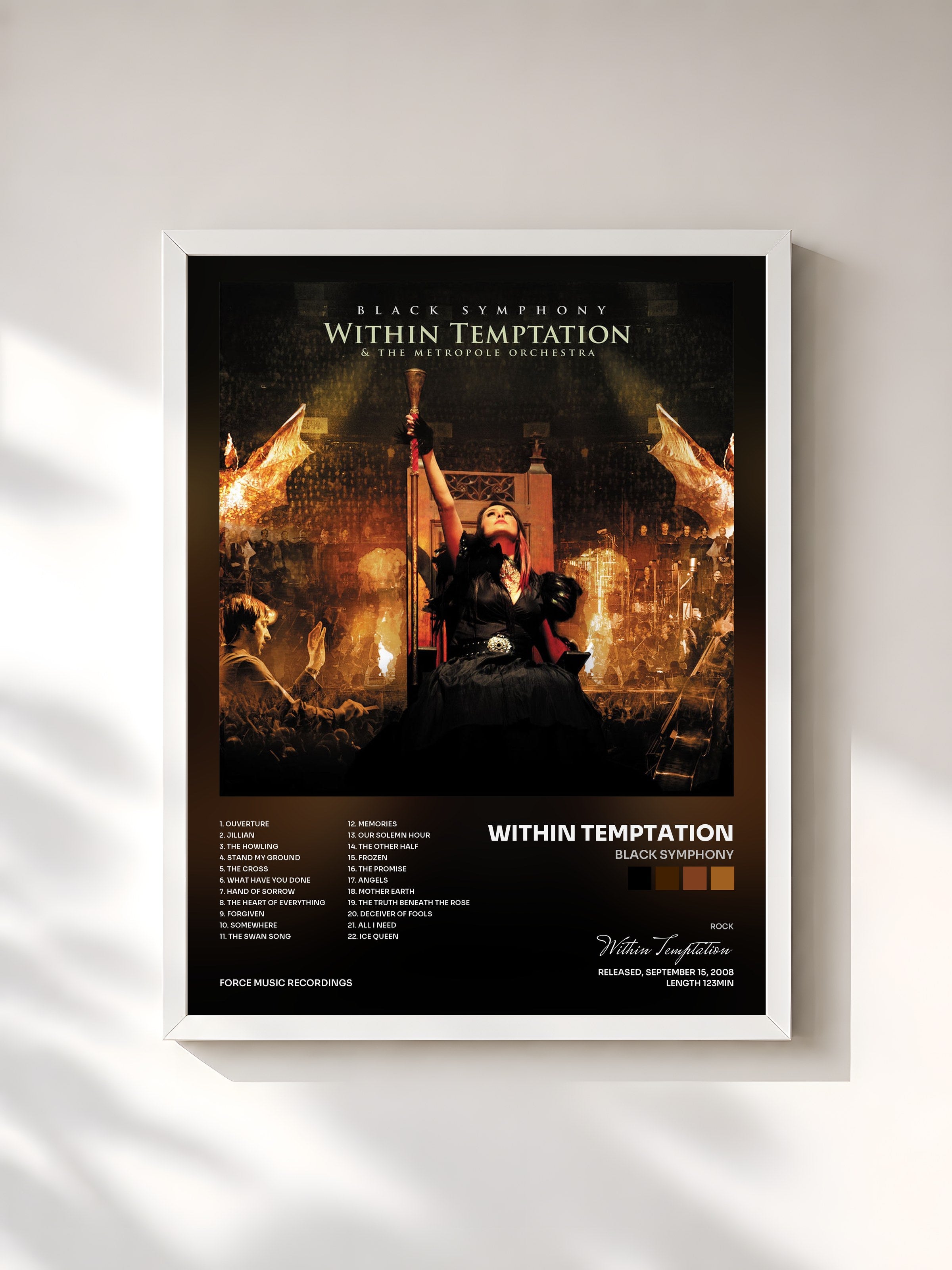#blanc Tableau de l'album Black Symphony de Within Temptation, cadre blanc, imprimé et encadré en France