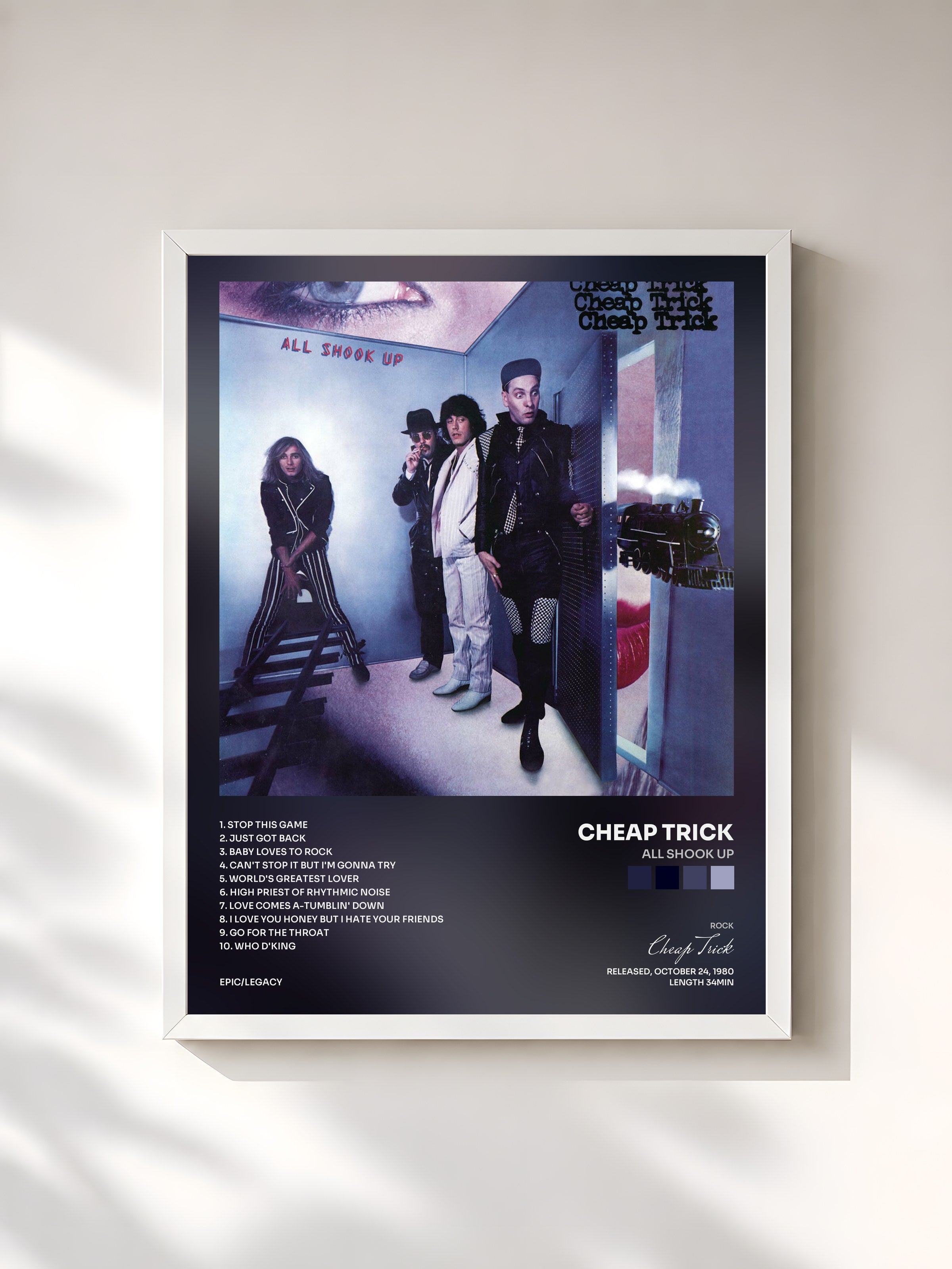 #blanc Tableau de l'album All Shook Up de Cheap Trick, cadre blanc, imprimé et encadré en France