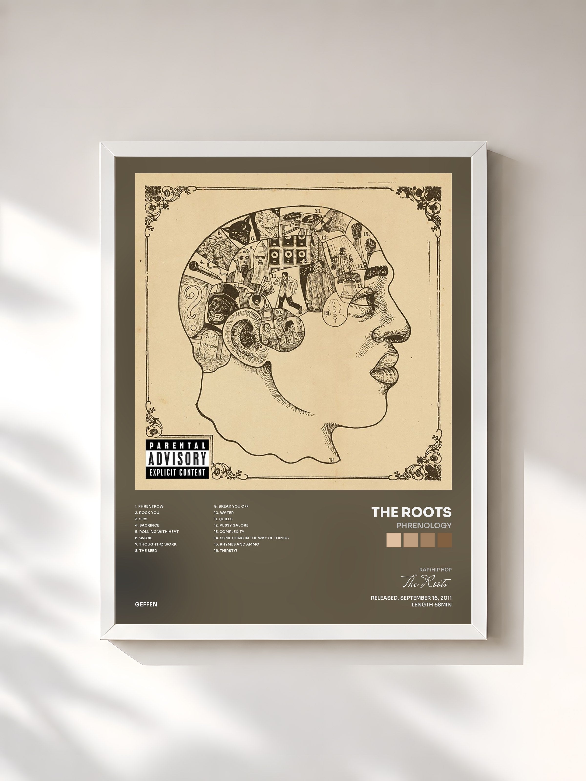 #blanc Tableau de l'album Phrenology de The Roots, cadre blanc, imprimé et encadré en France