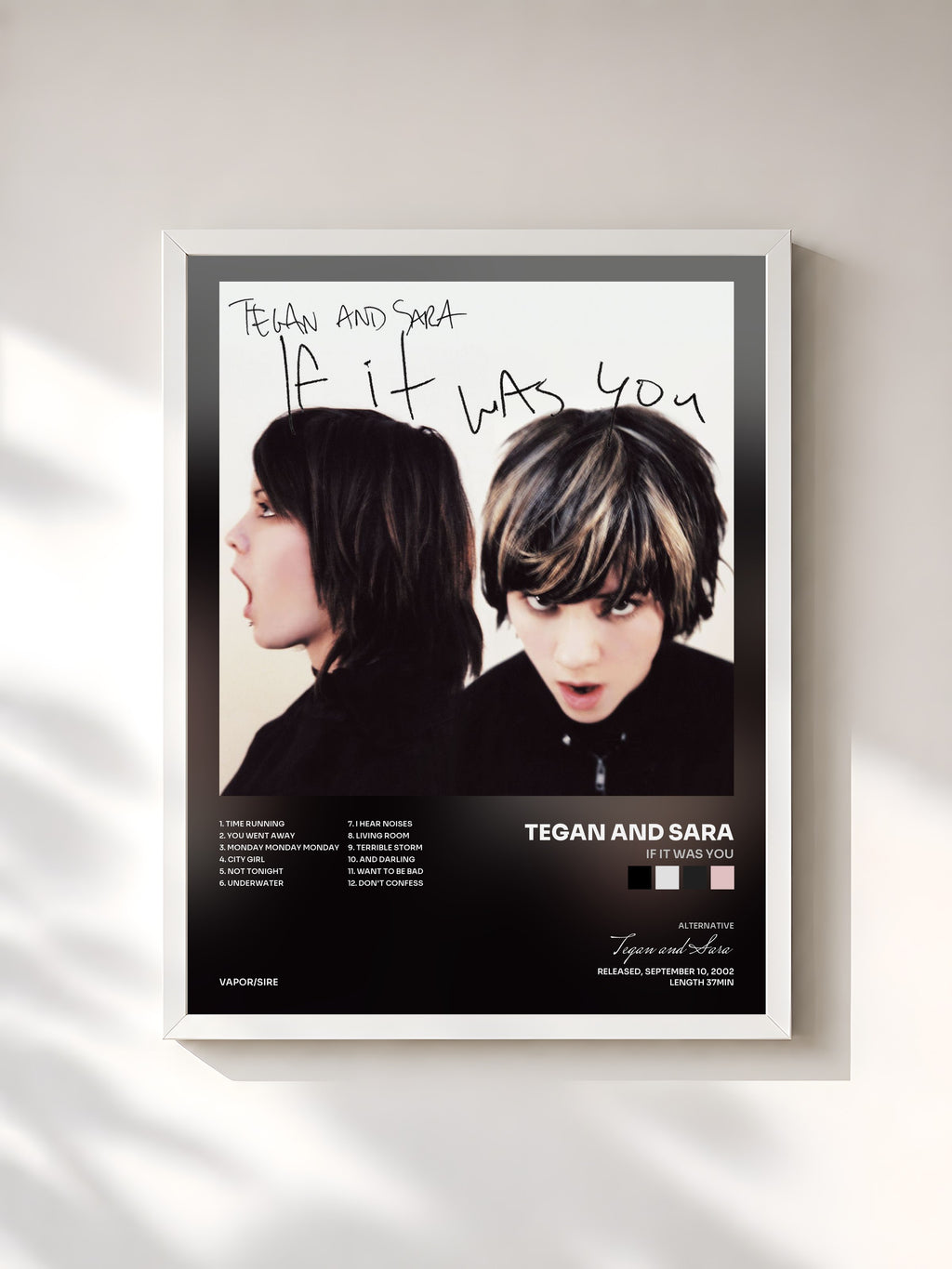 #blanc Tableau de l'album If It Was You de Tegan and Sara, cadre blanc, imprimé et encadré en France