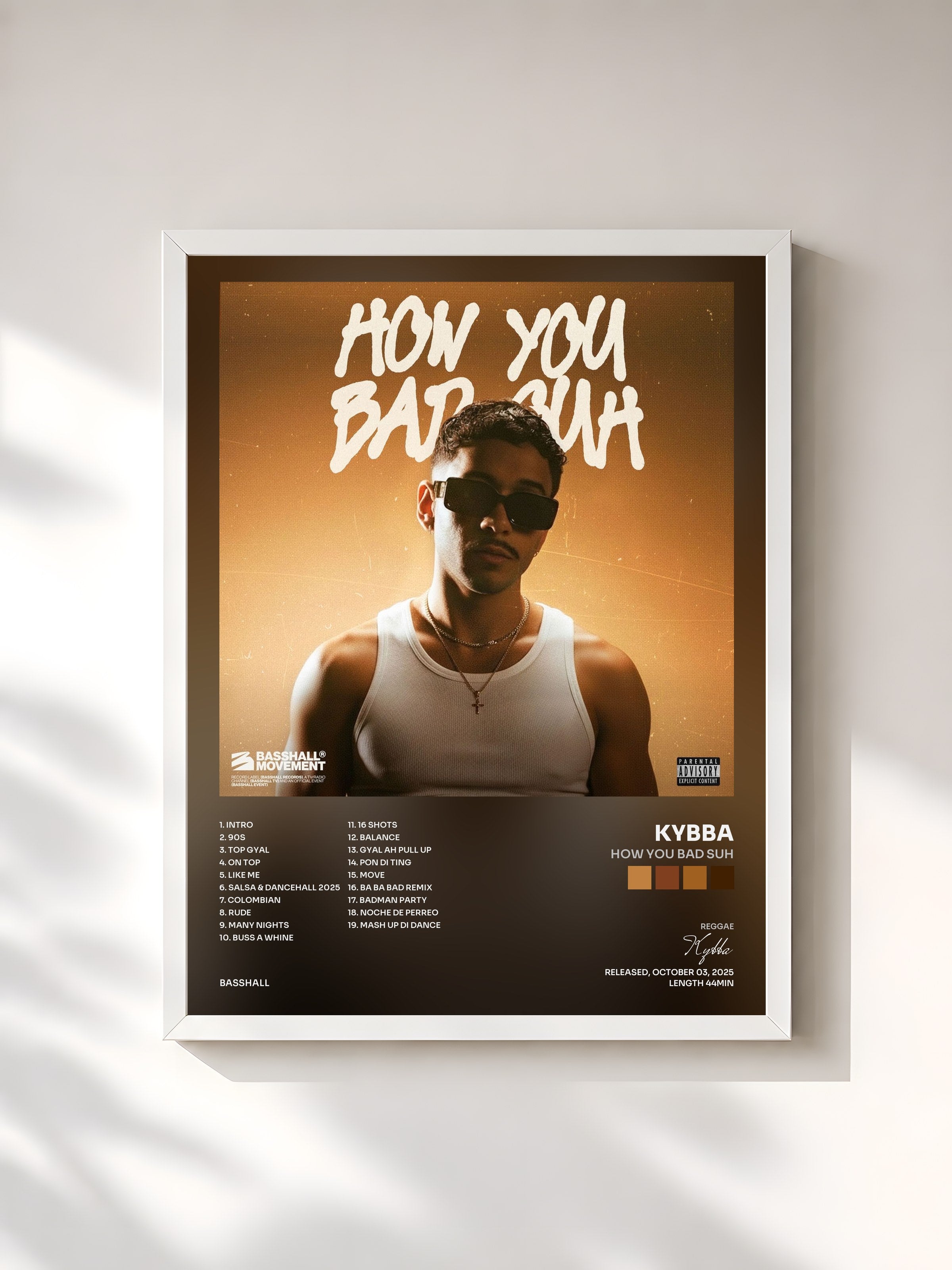 #blanc Tableau de l'album How You Bad Suh de Kybba, cadre blanc, imprimé et encadré en France