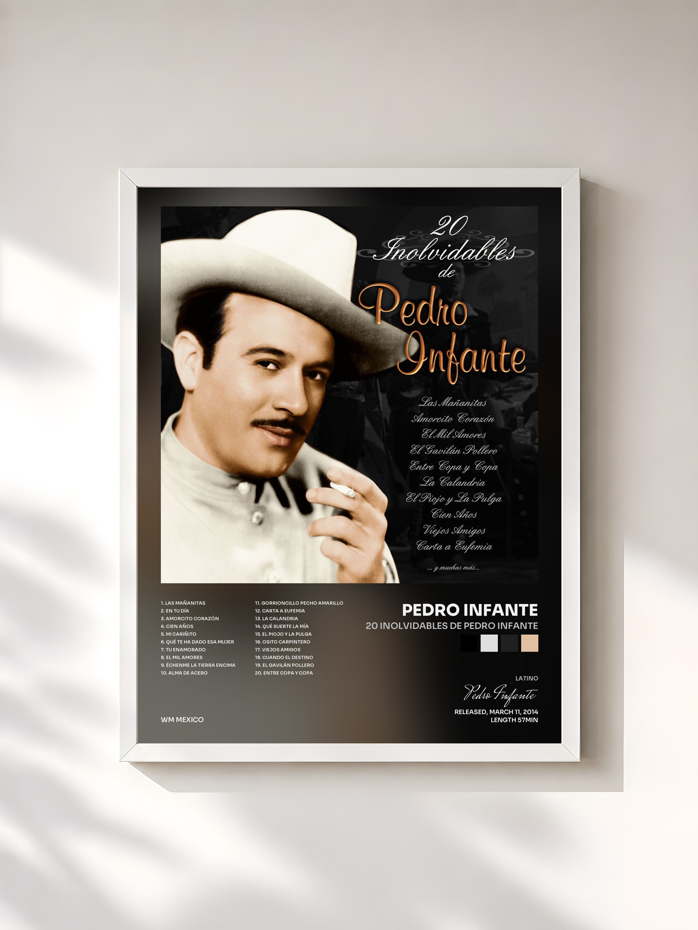#blanc Tableau de l'album 20 Inolvidables de Pedro Infante de Pedro Infante, cadre blanc, imprimé et encadré en France