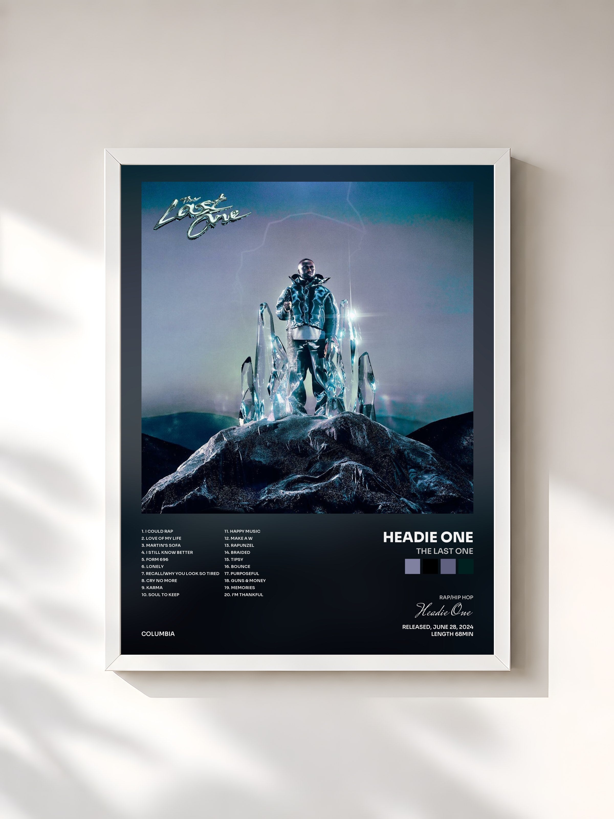#blanc Tableau de l'album The Last One de Headie One, cadre blanc, imprimé et encadré en France