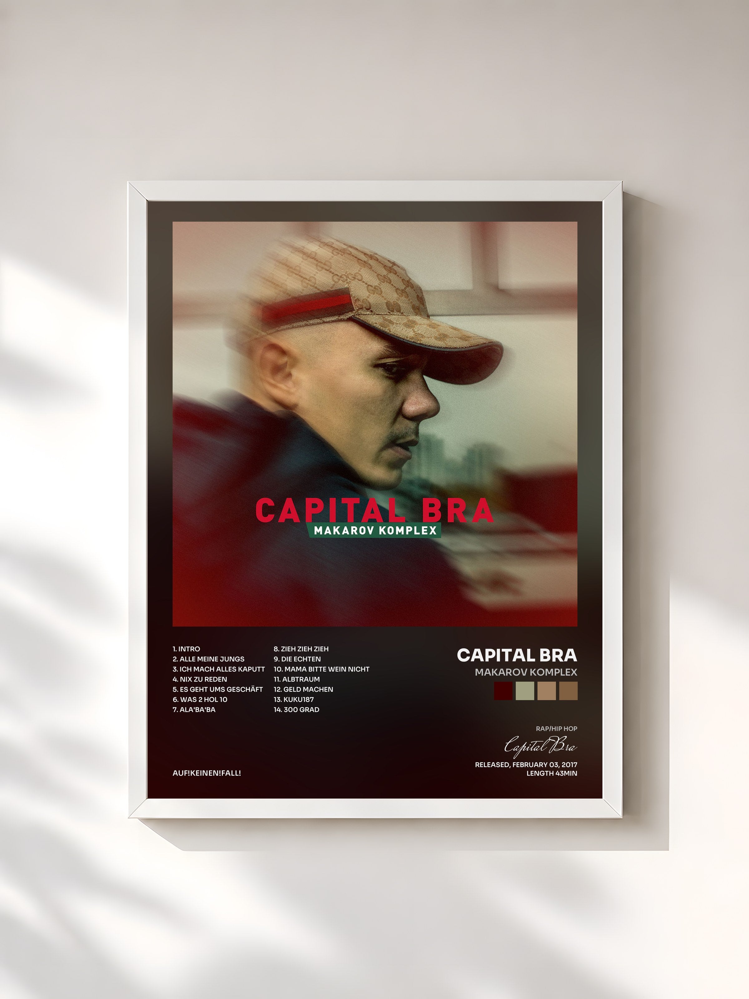 #blanc Tableau de l'album Makarov Komplex de Capital Bra, cadre blanc, imprimé et encadré en France