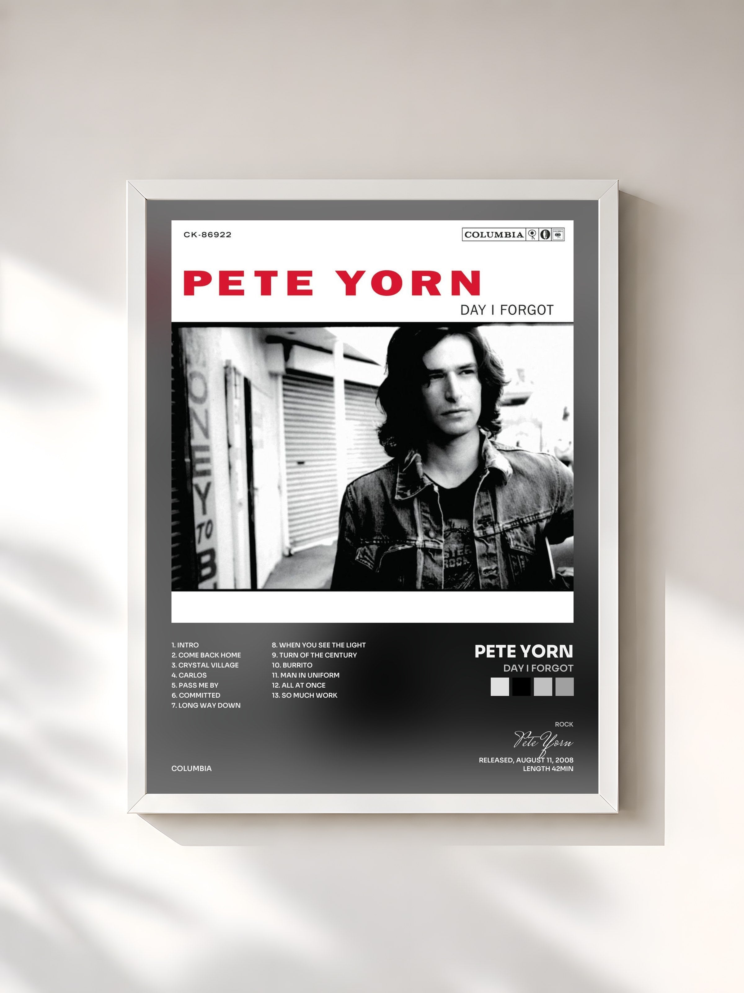 #blanc Tableau de l'album Day I Forgot de Pete Yorn, cadre blanc, imprimé et encadré en France